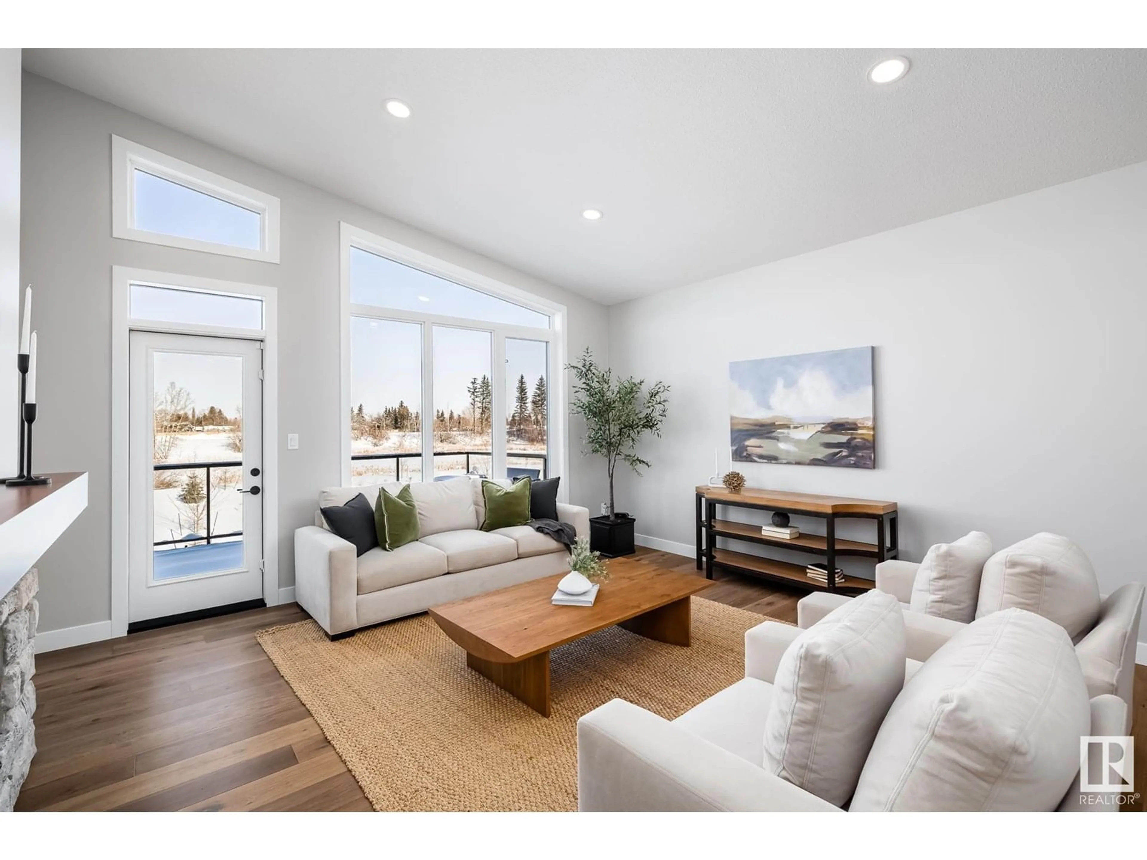 Living room with furniture, wood/laminate floor for 3 NEWBURY CIRCLE, Sherwood Park Alberta T8B0G1