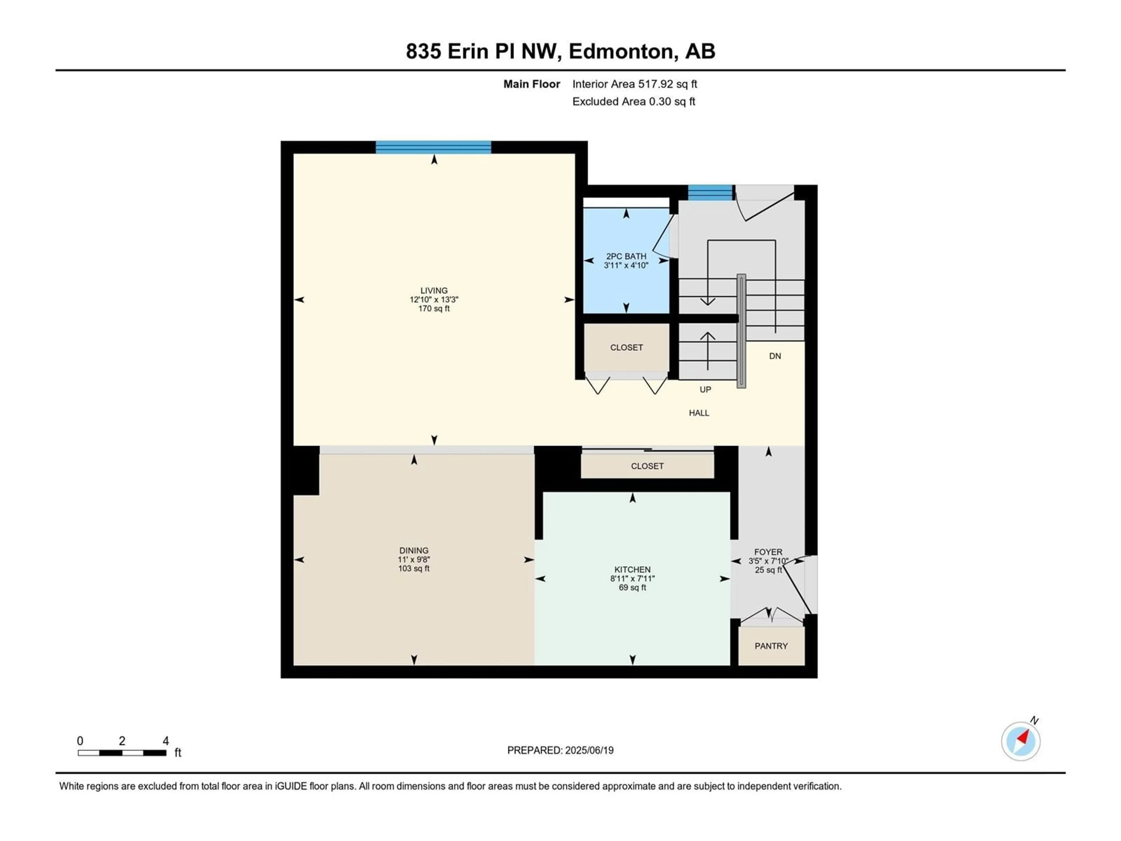 Floor plan for 835 ERIN PL, Edmonton Alberta T5T1M6