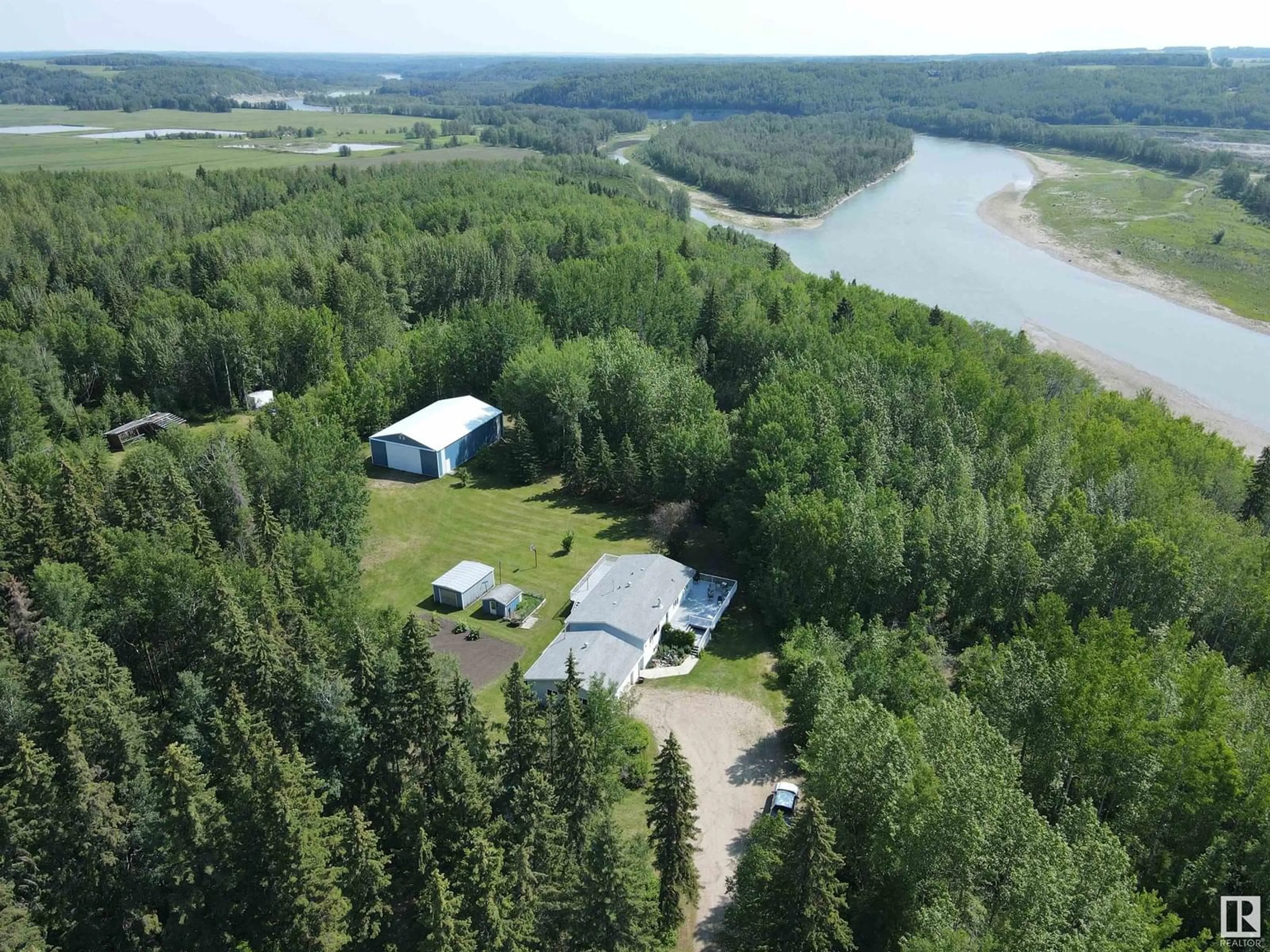 A pic from outside/outdoor area/front of a property/back of a property/a pic from drone, water/lake/river/ocean view for 50001 RANGE ROAD 70, Rural Brazeau County Alberta T0E1Z0