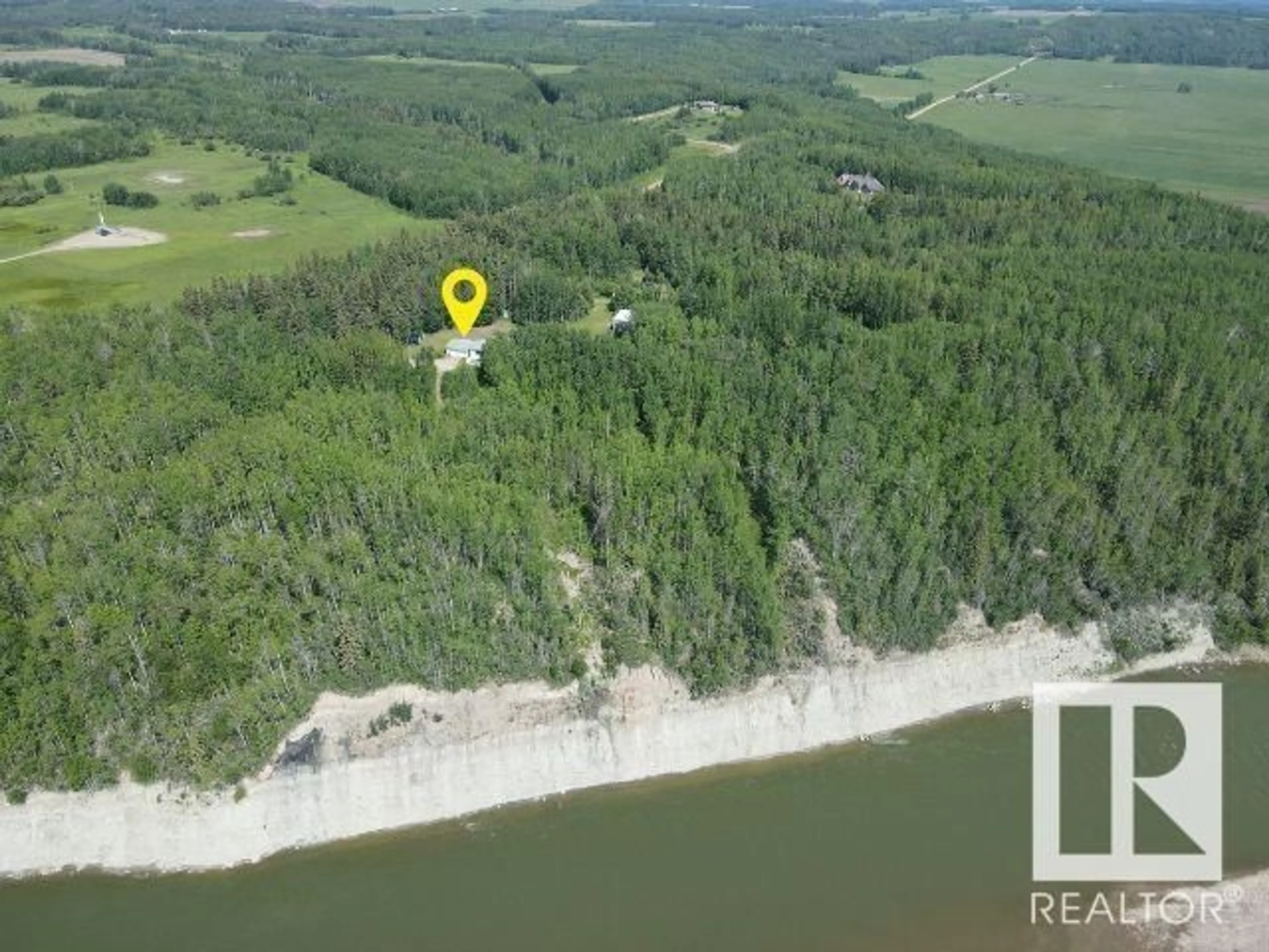 A pic from outside/outdoor area/front of a property/back of a property/a pic from drone, water/lake/river/ocean view for 50001 RANGE ROAD 70, Rural Brazeau County Alberta T0E1Z0