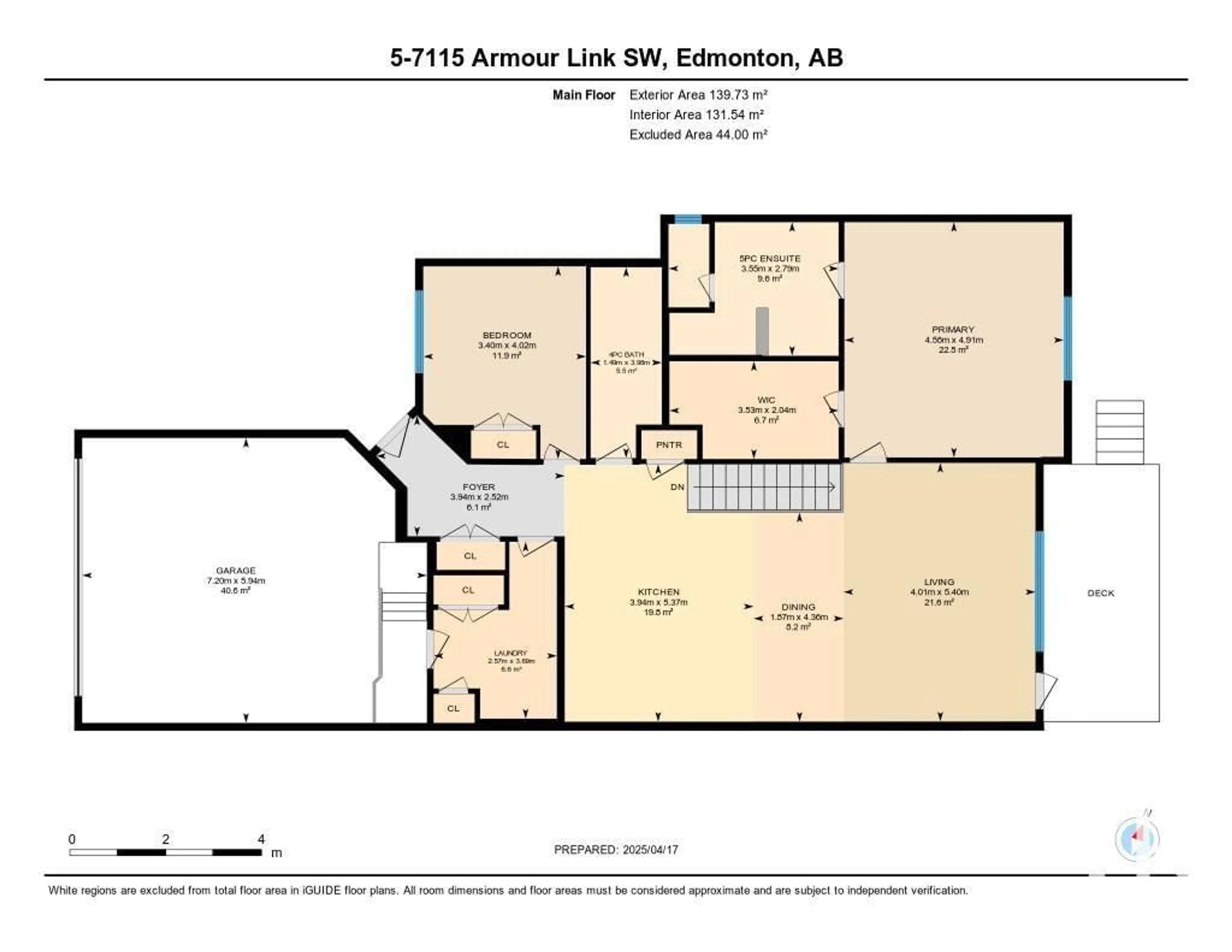 Floor plan for 5 - 7115 ARMOUR LINK LI, Edmonton Alberta T6W2V2