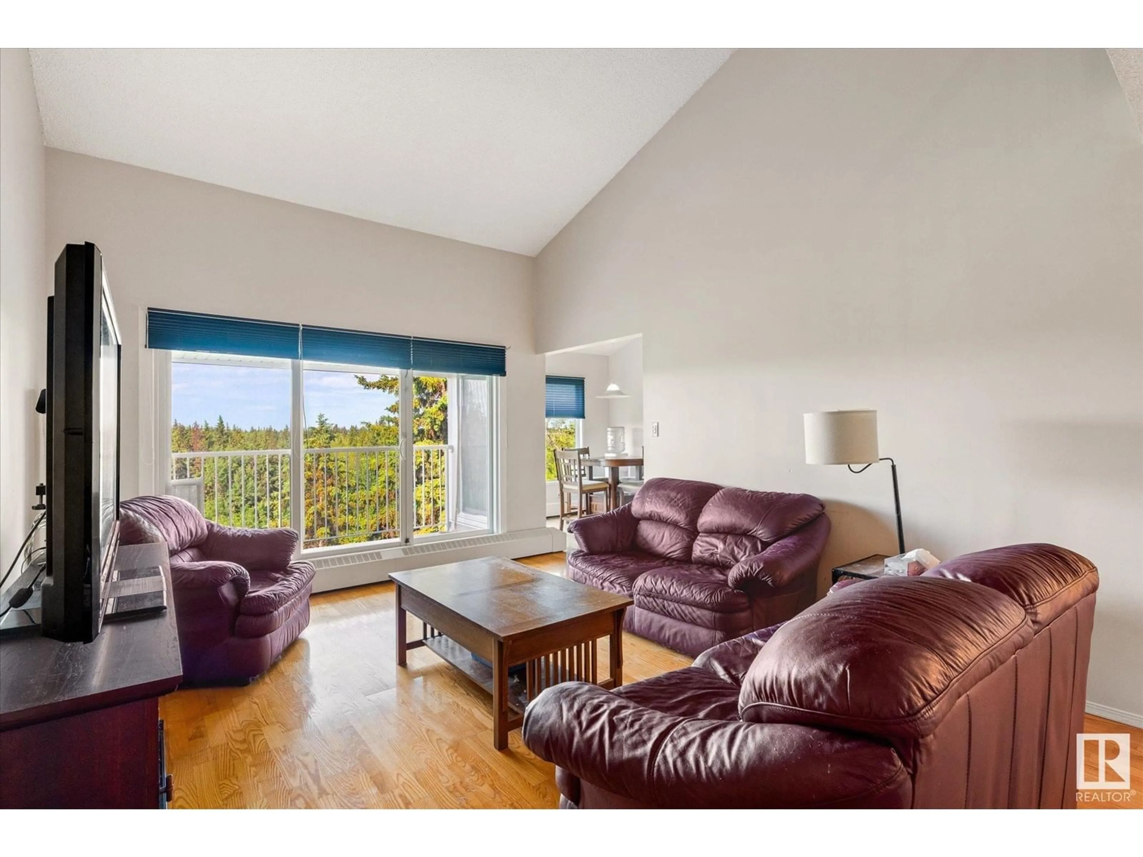 Living room with furniture, wood/laminate floor for #408 - 4404 122 ST, Edmonton Alberta T6J4A9