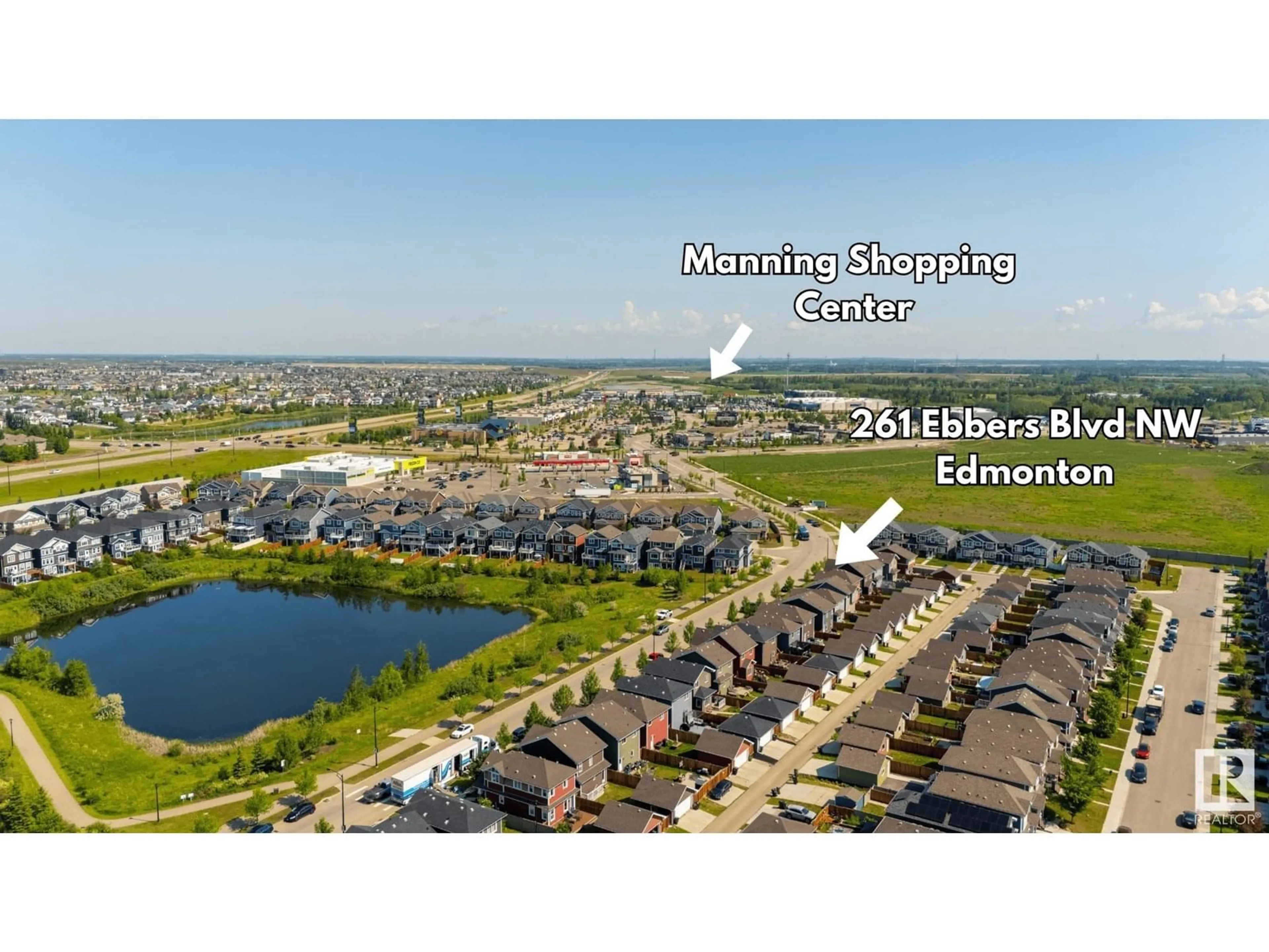 A pic from outside/outdoor area/front of a property/back of a property/a pic from drone, water/lake/river/ocean view for 261 EBBERS BV, Edmonton Alberta T5Y1R8