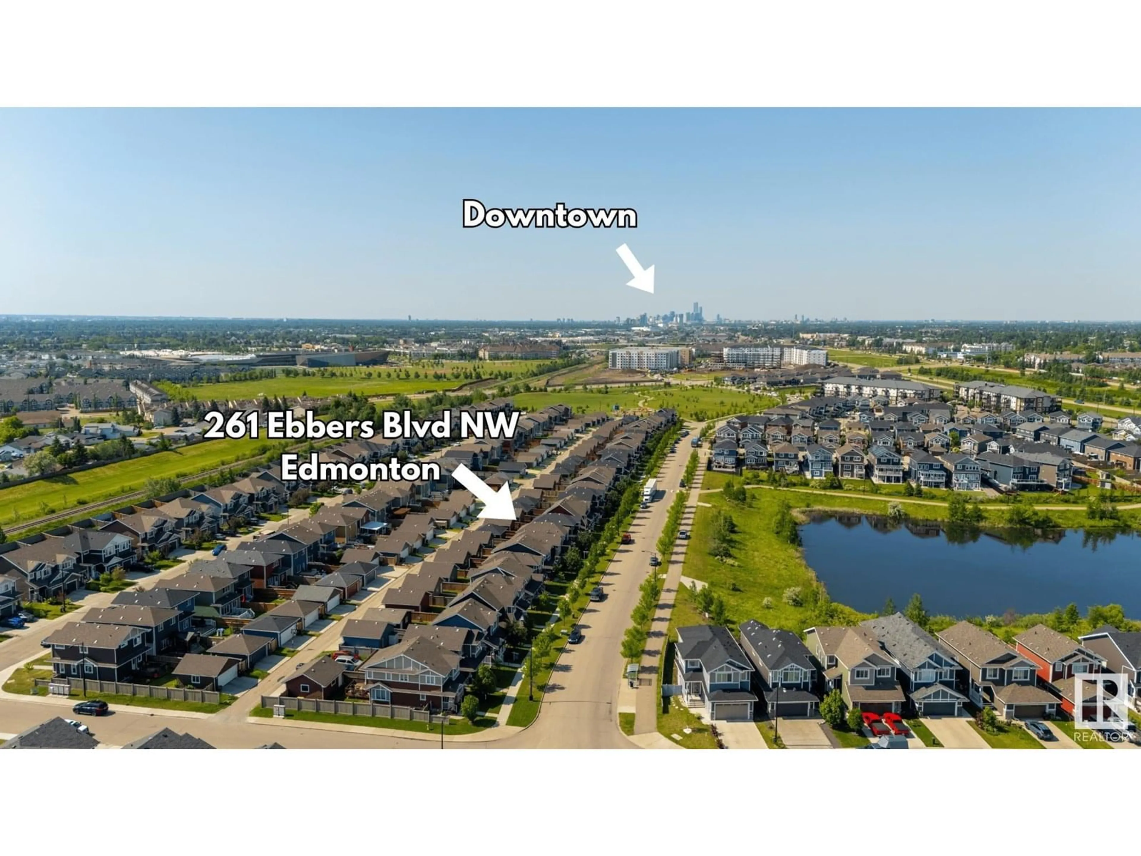 A pic from outside/outdoor area/front of a property/back of a property/a pic from drone, water/lake/river/ocean view for 261 EBBERS BV, Edmonton Alberta T5Y1R8