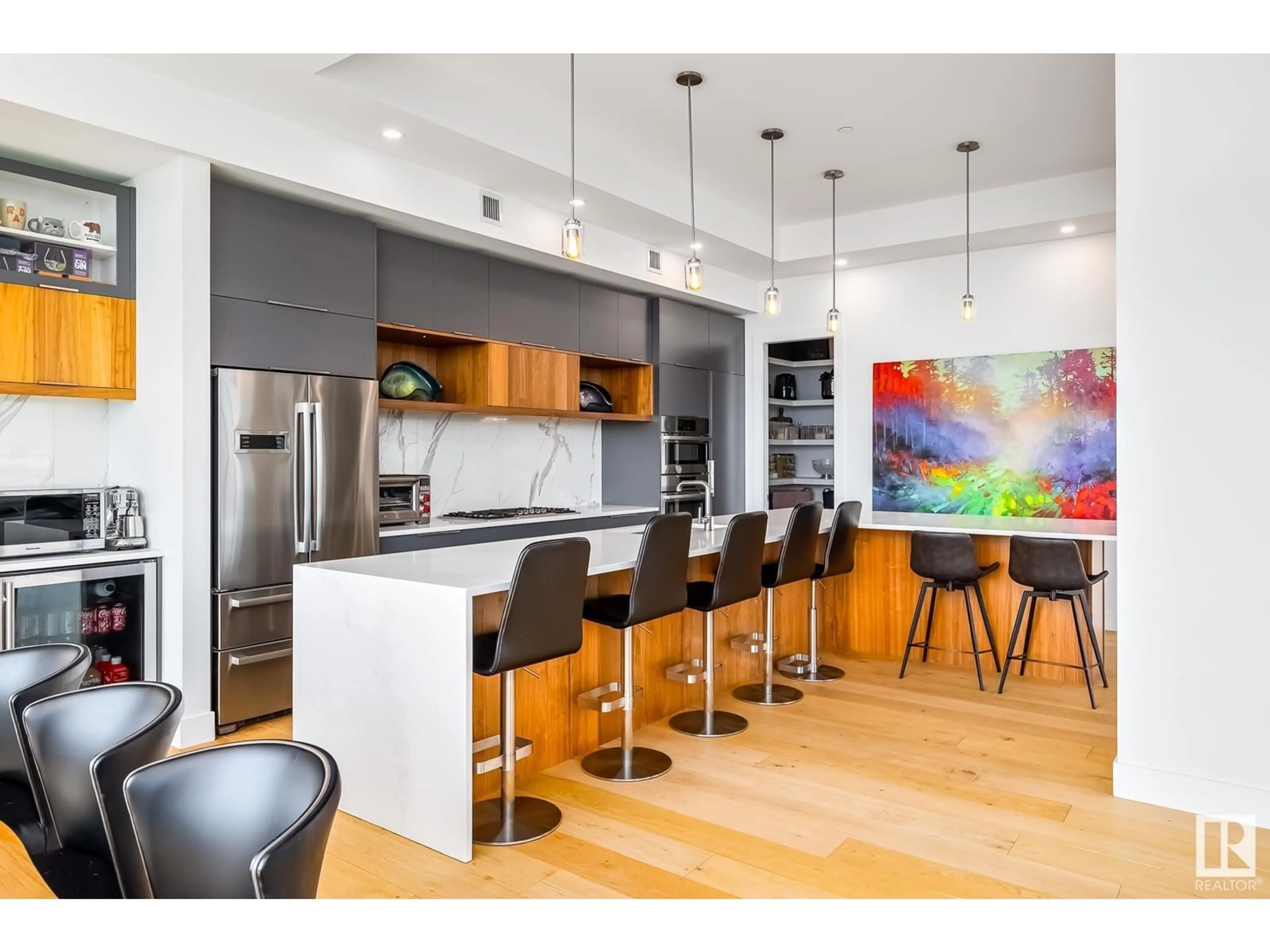 Contemporary kitchen, wood/laminate floor for 14105 - 1403 BLOCK DR, Edmonton Alberta T5N1L5