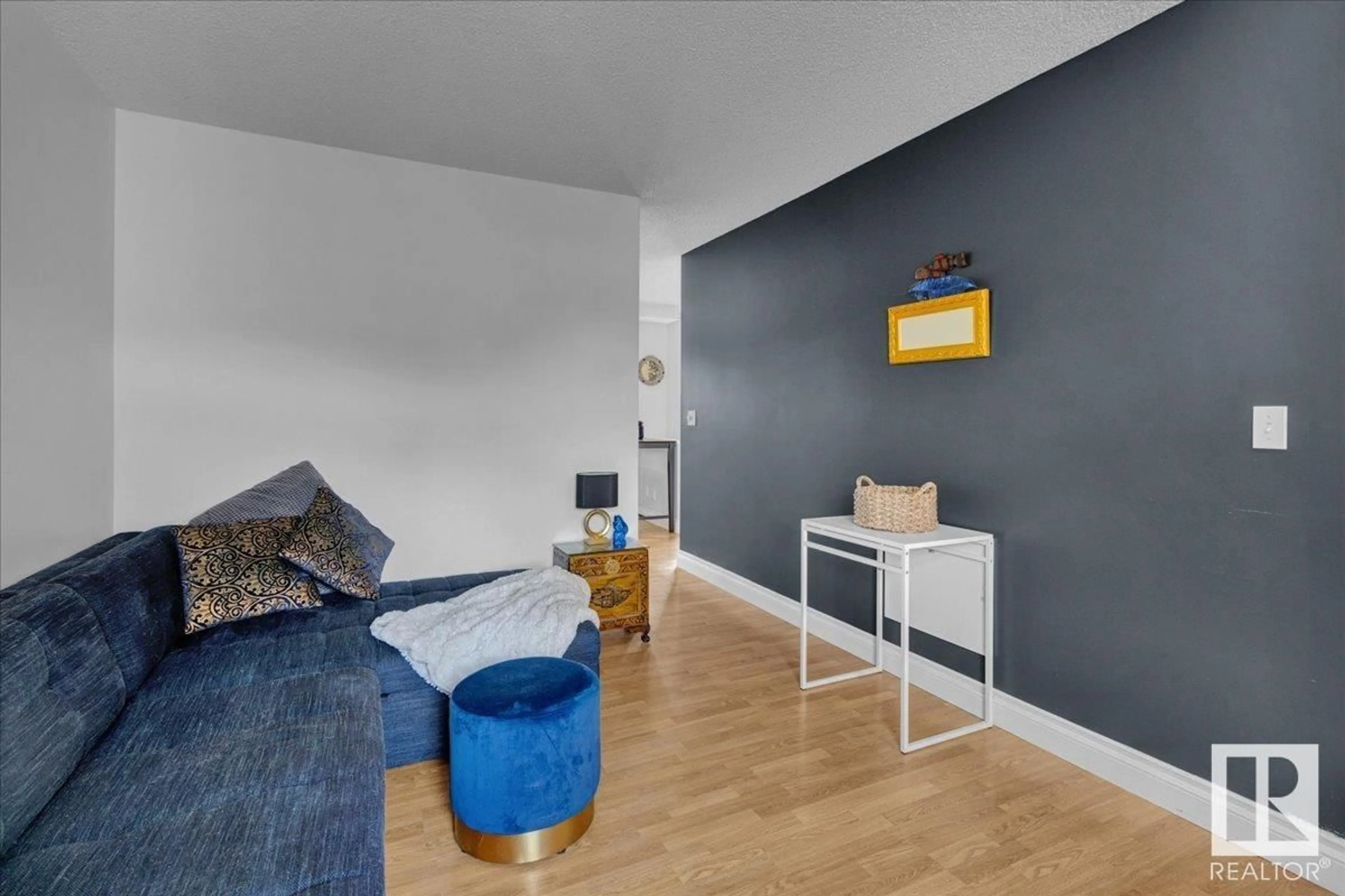 Living room with furniture, wood/laminate floor for #7 - 10 RITCHIE WY, Sherwood Park Alberta T8A5R1