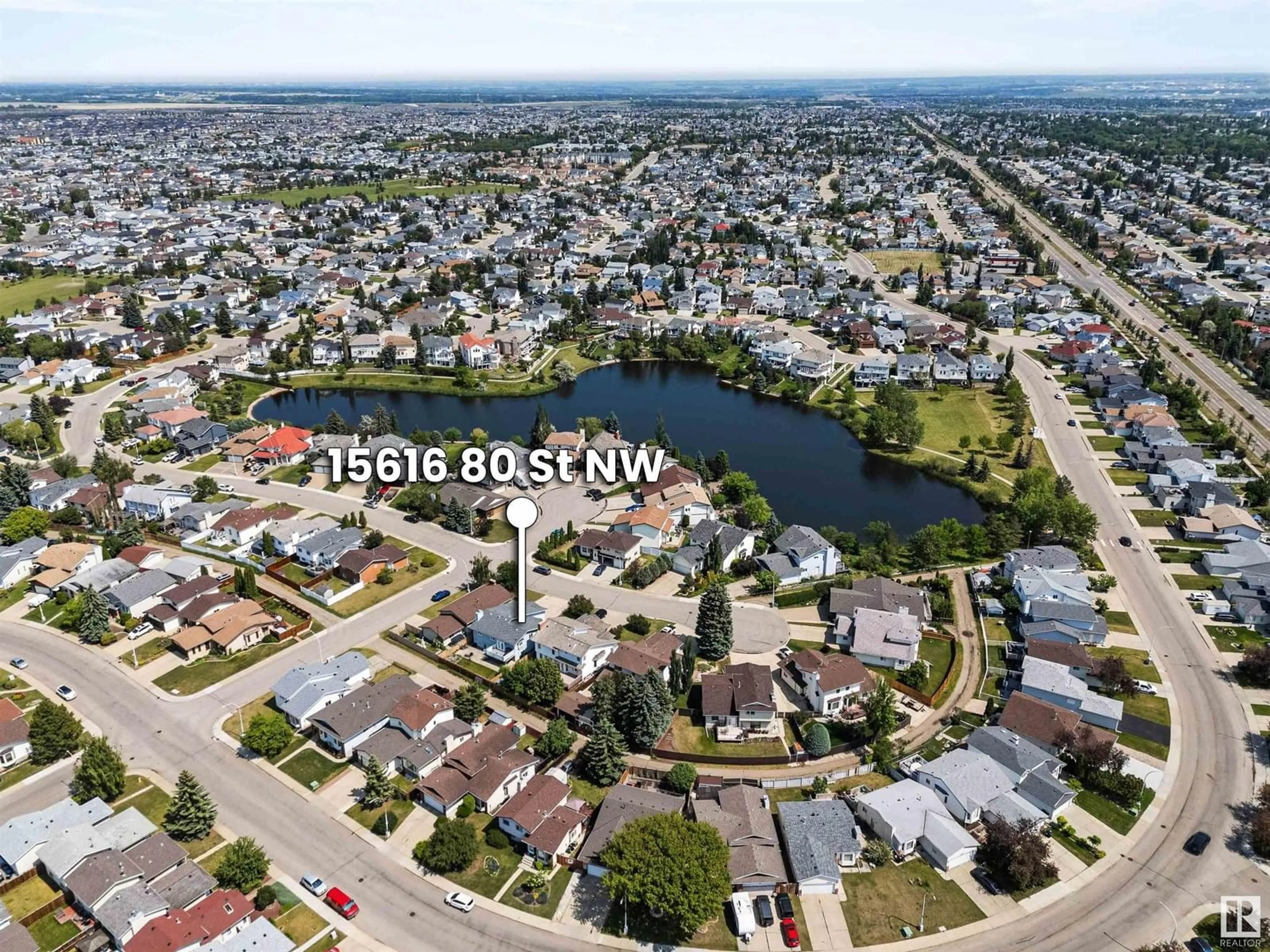 A pic from outside/outdoor area/front of a property/back of a property/a pic from drone, water/lake/river/ocean view for 15616 80 ST, Edmonton Alberta T5S2T5