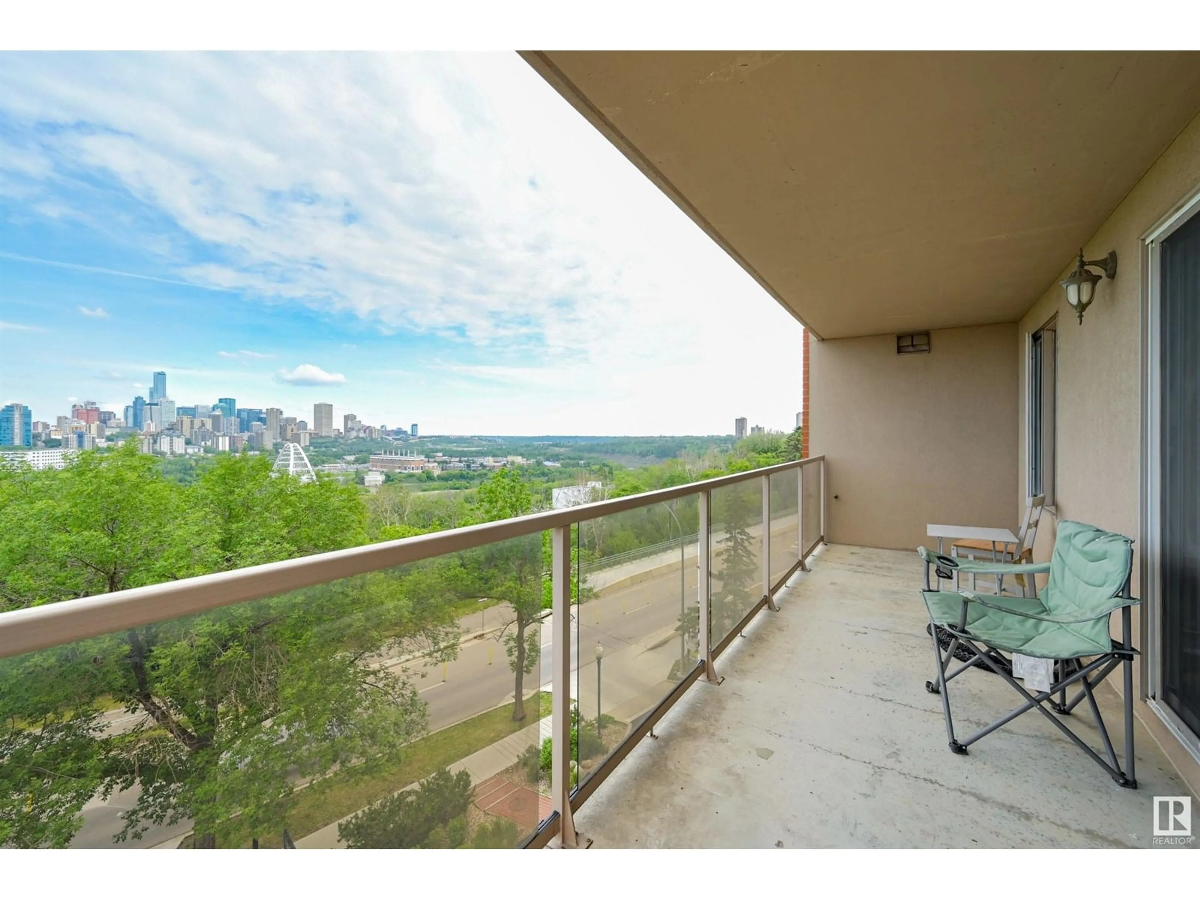 Balcony in the apartment, water/lake/river/ocean view for #502 - 10649 SASKATCHEWAN DR, Edmonton Alberta T6E6S8