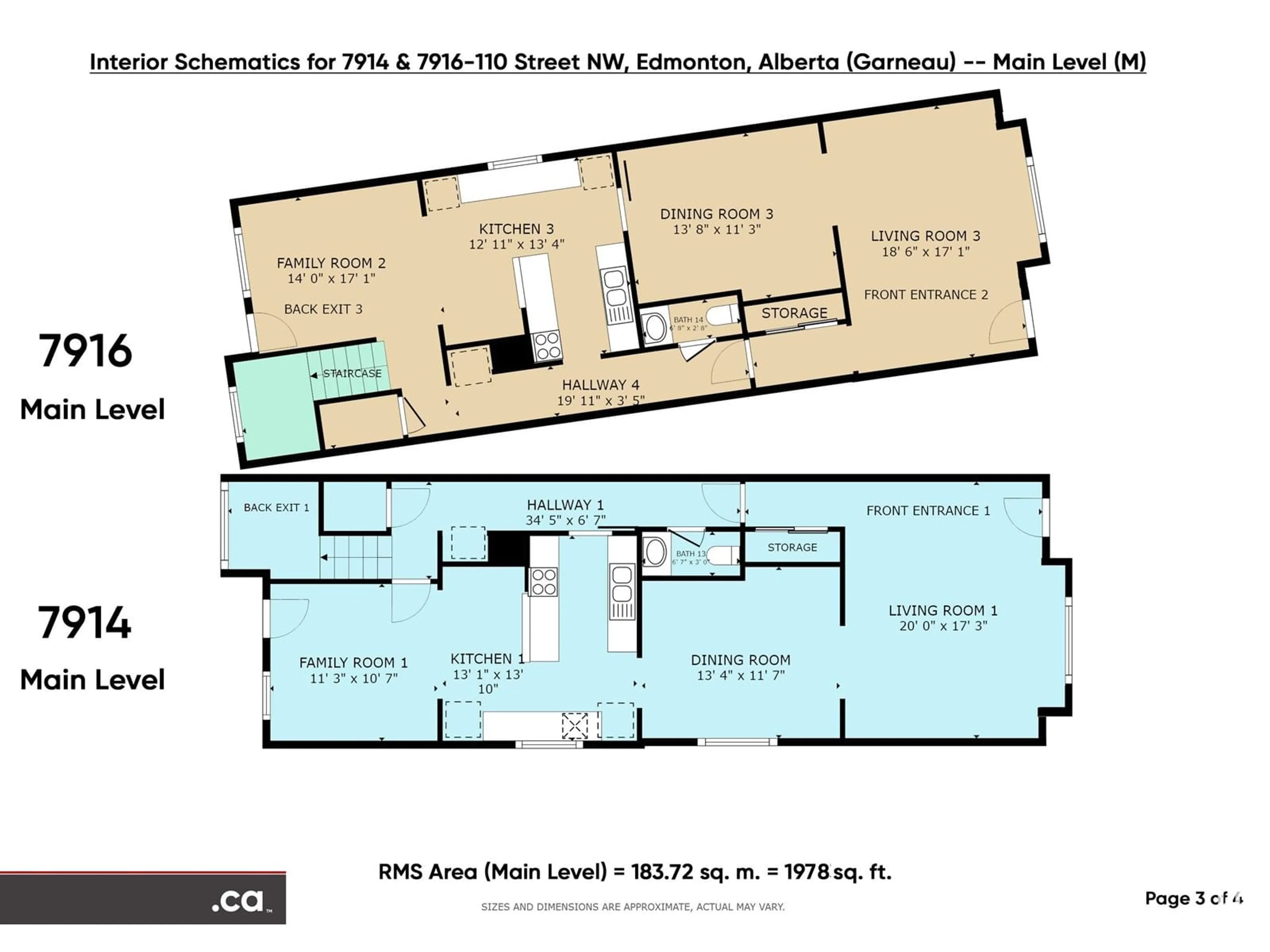Floor plan for NW - 7914 & 7916 110 ST, Edmonton Alberta T6G1G4