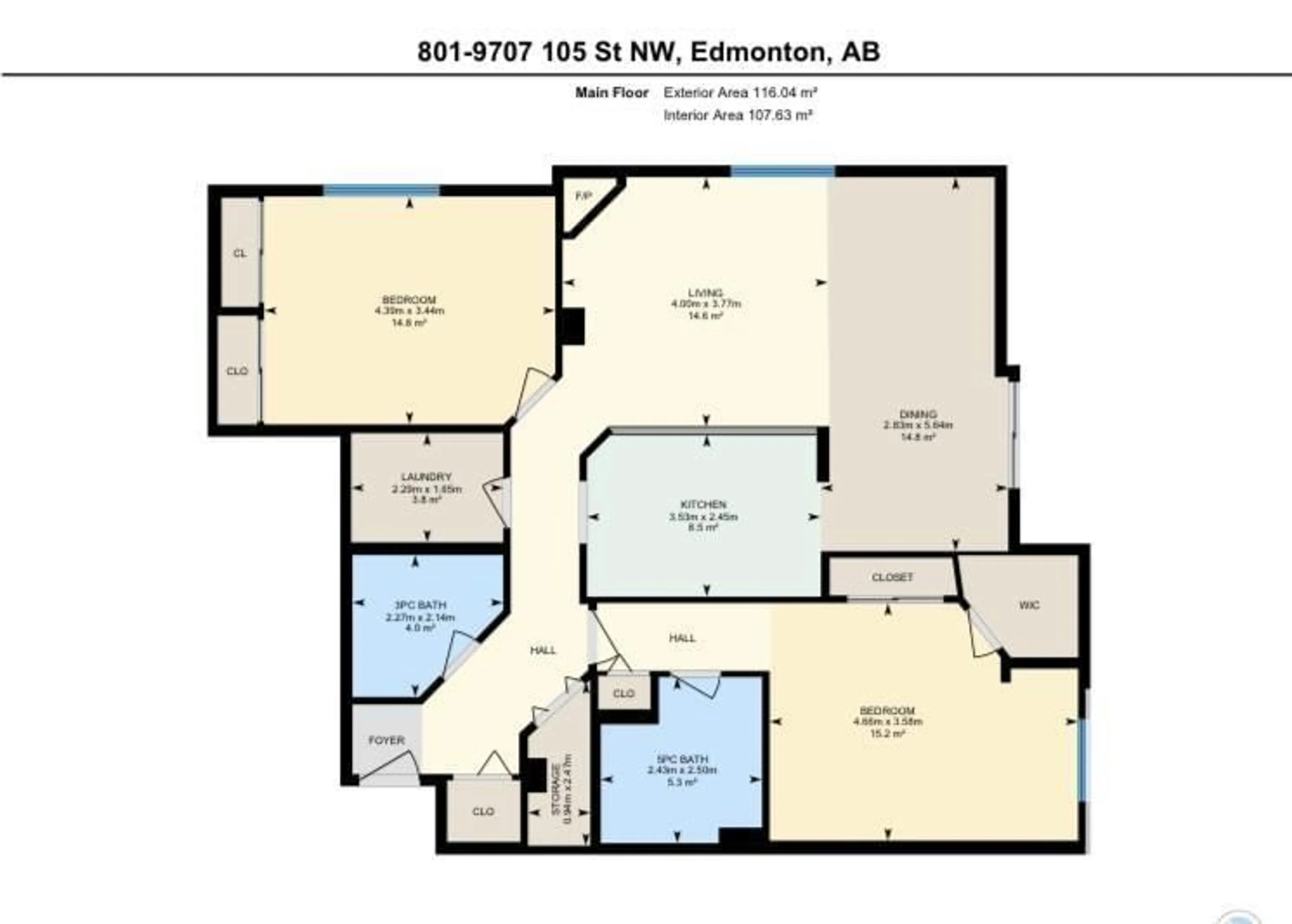 Floor plan for 801 - 9707 105 ST NW, Edmonton Alberta T5K2Y4