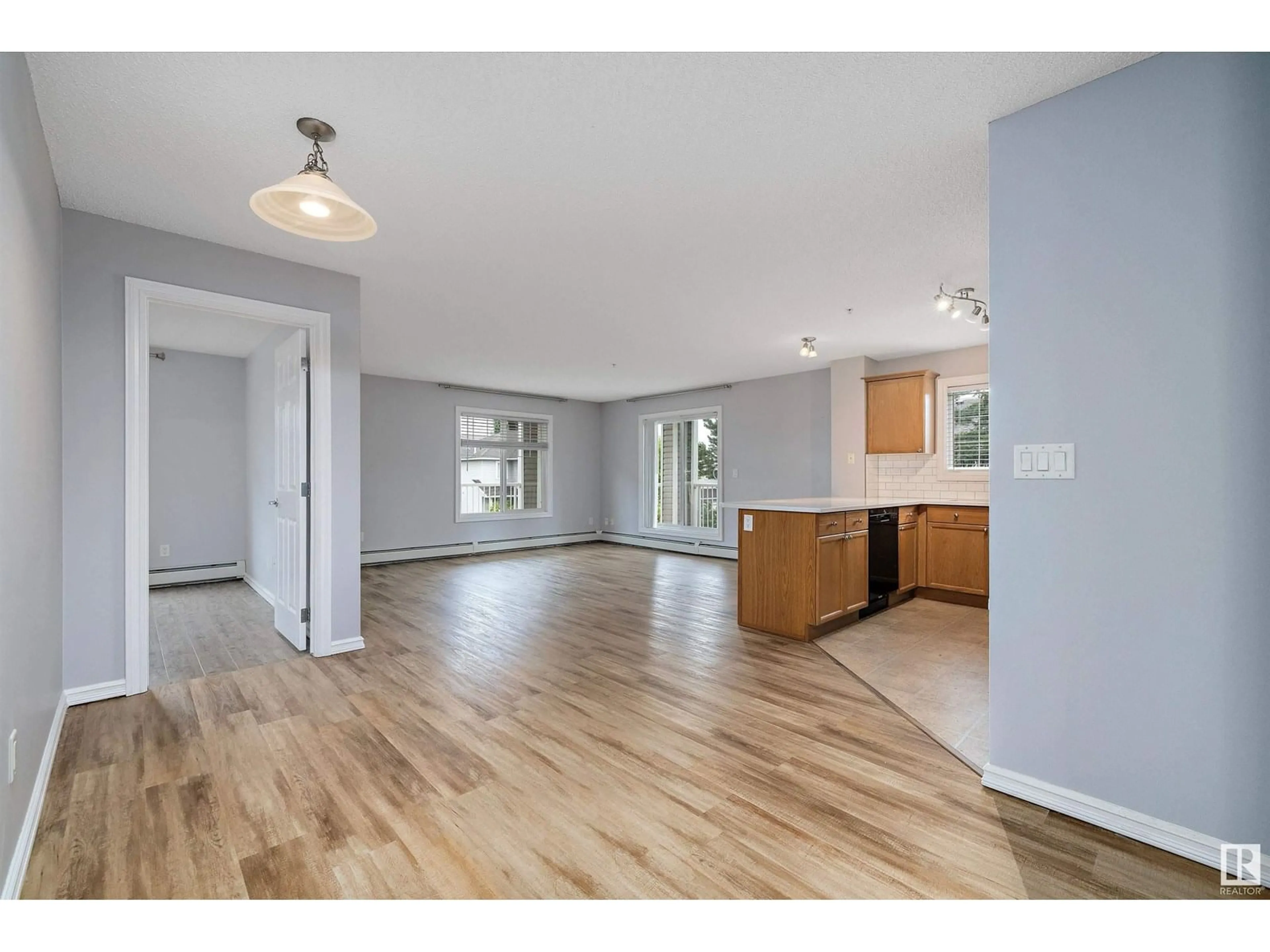 Open concept kitchen, wood/laminate floor for 201 - 4407 23 ST, Edmonton Alberta T6T0B6