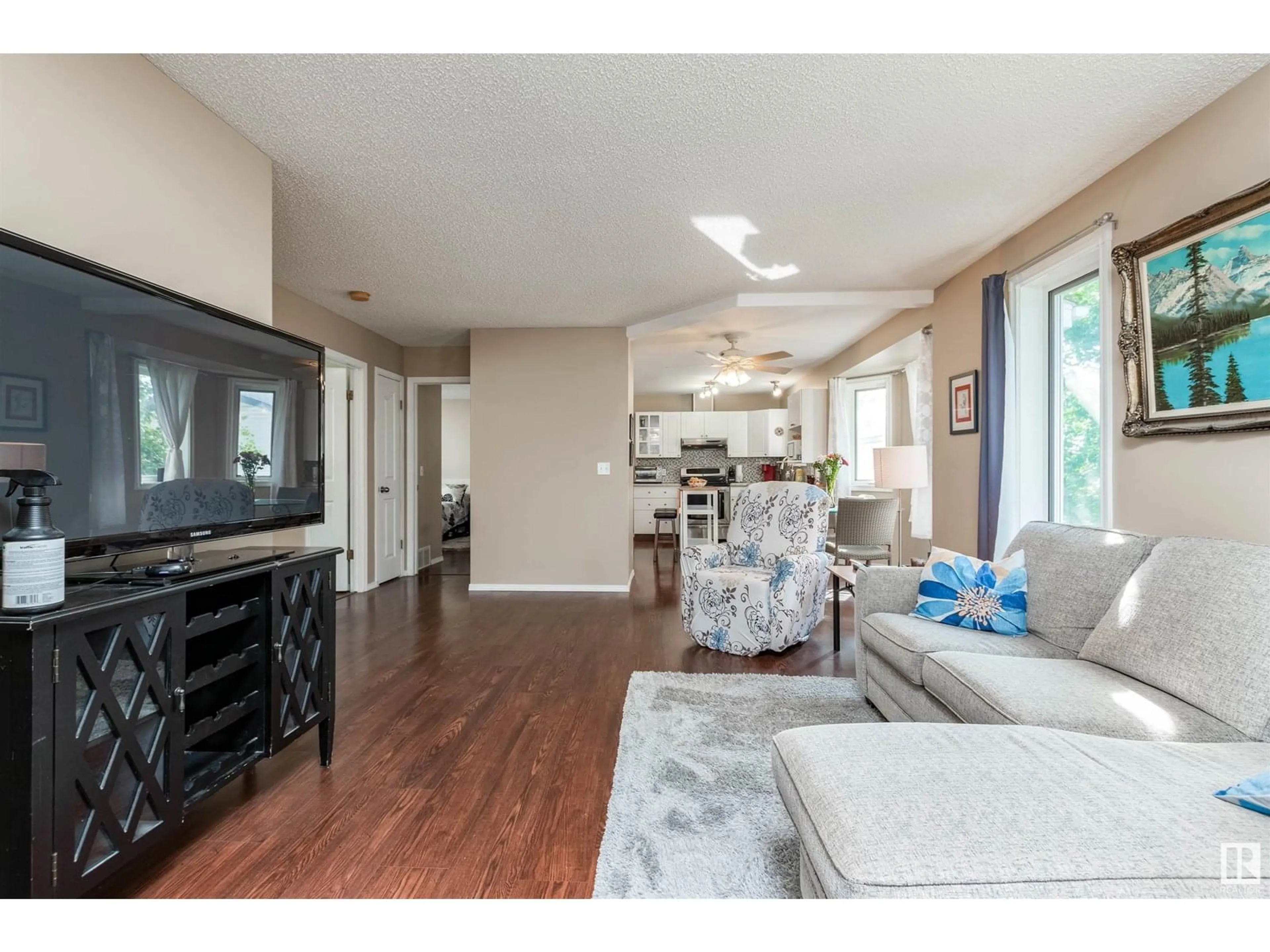 Living room with furniture, wood/laminate floor for 319 DAVENPORT DR, Sherwood Park Alberta T8H1Y1