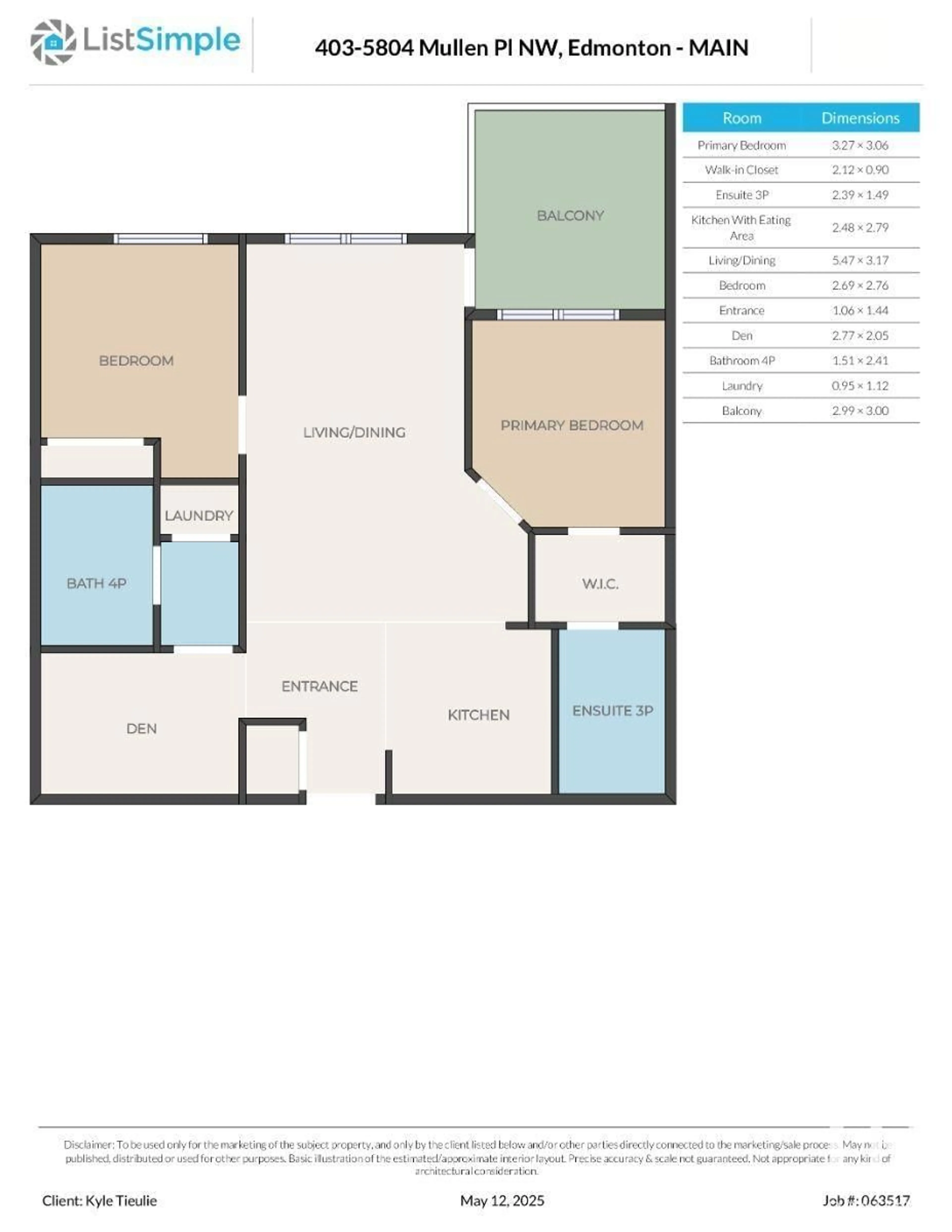 Floor plan for 403 - 5804 MULLEN PL, Edmonton Alberta T6R0W3