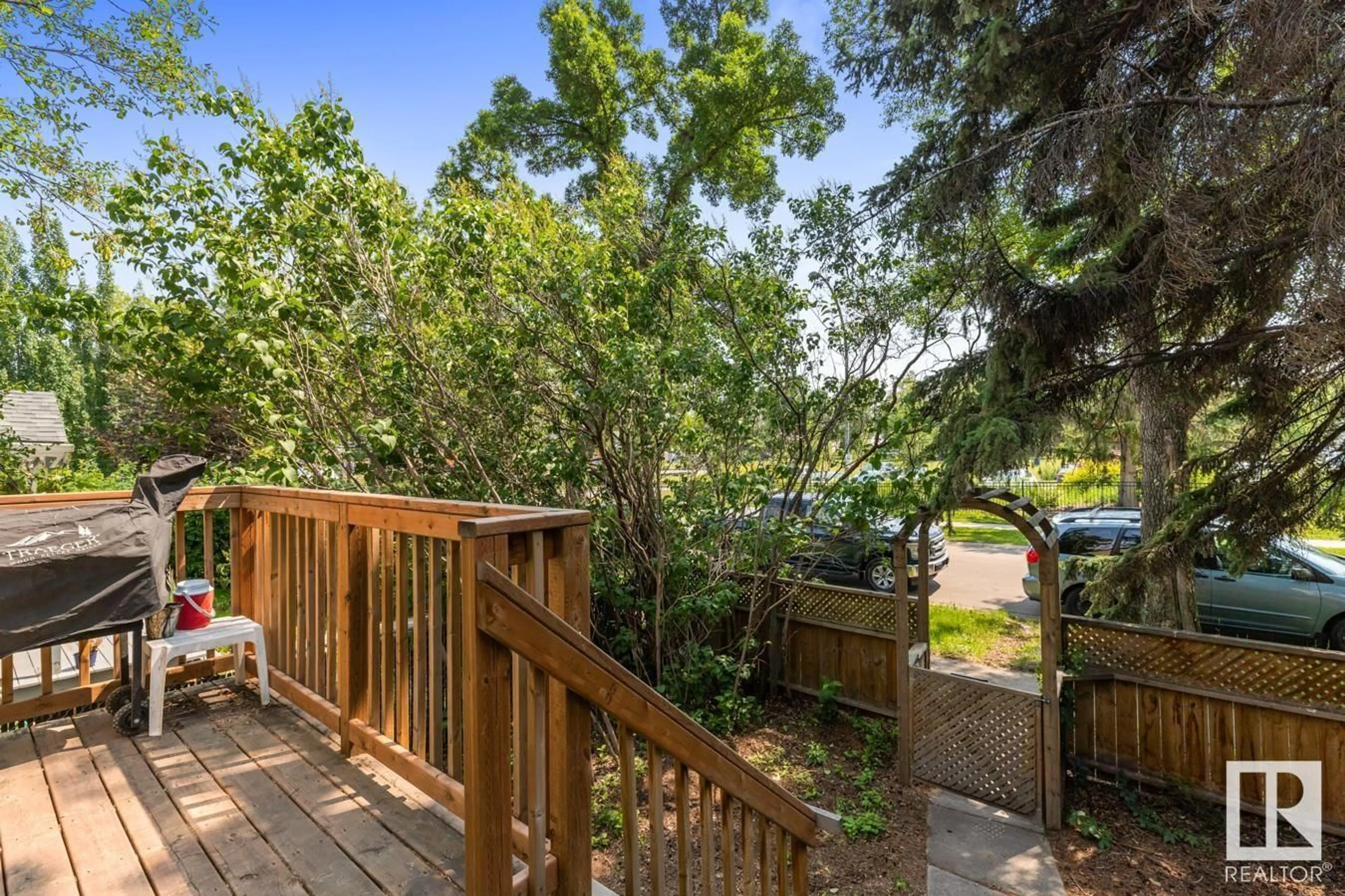 Patio, forest/trees view for 9732 80 AV, Edmonton Alberta T6E1S7