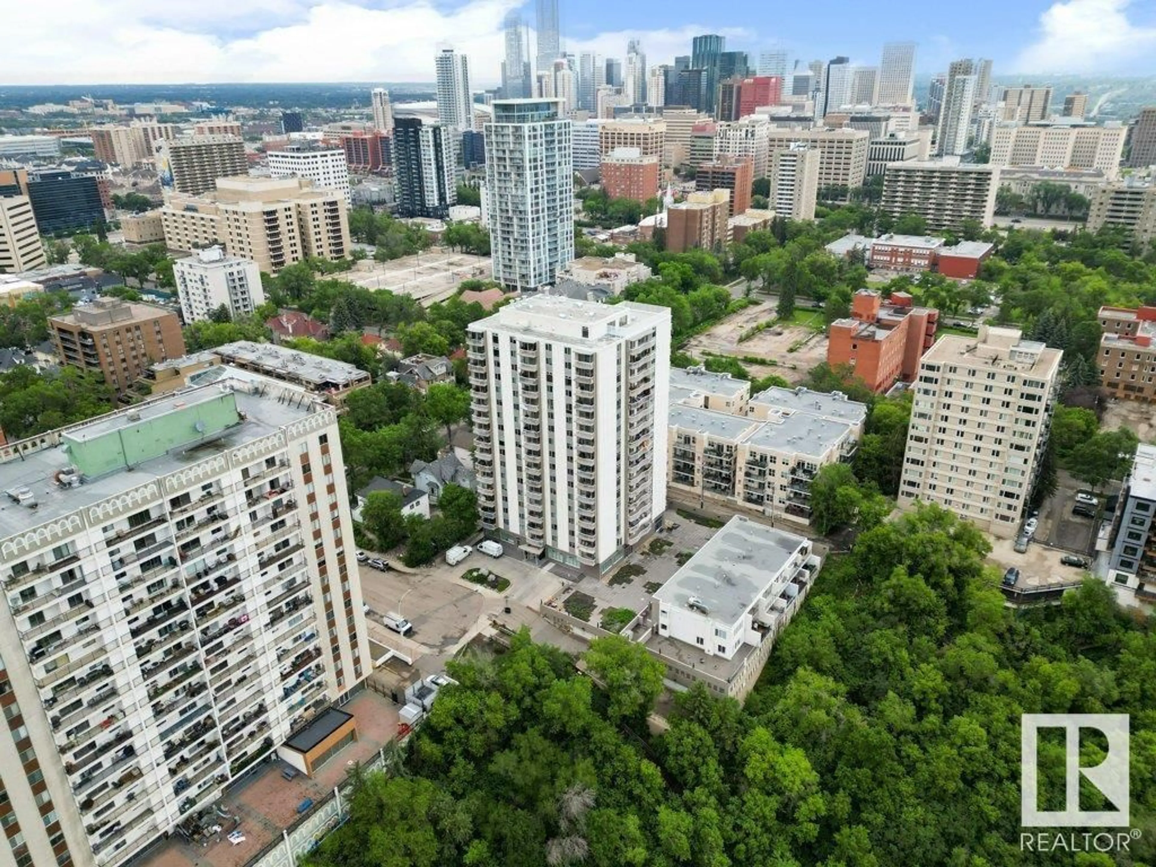 A pic from outside/outdoor area/front of a property/back of a property/a pic from drone, city buildings view from balcony for 9835 - 1004 113 ST, Edmonton Alberta T5K1N4