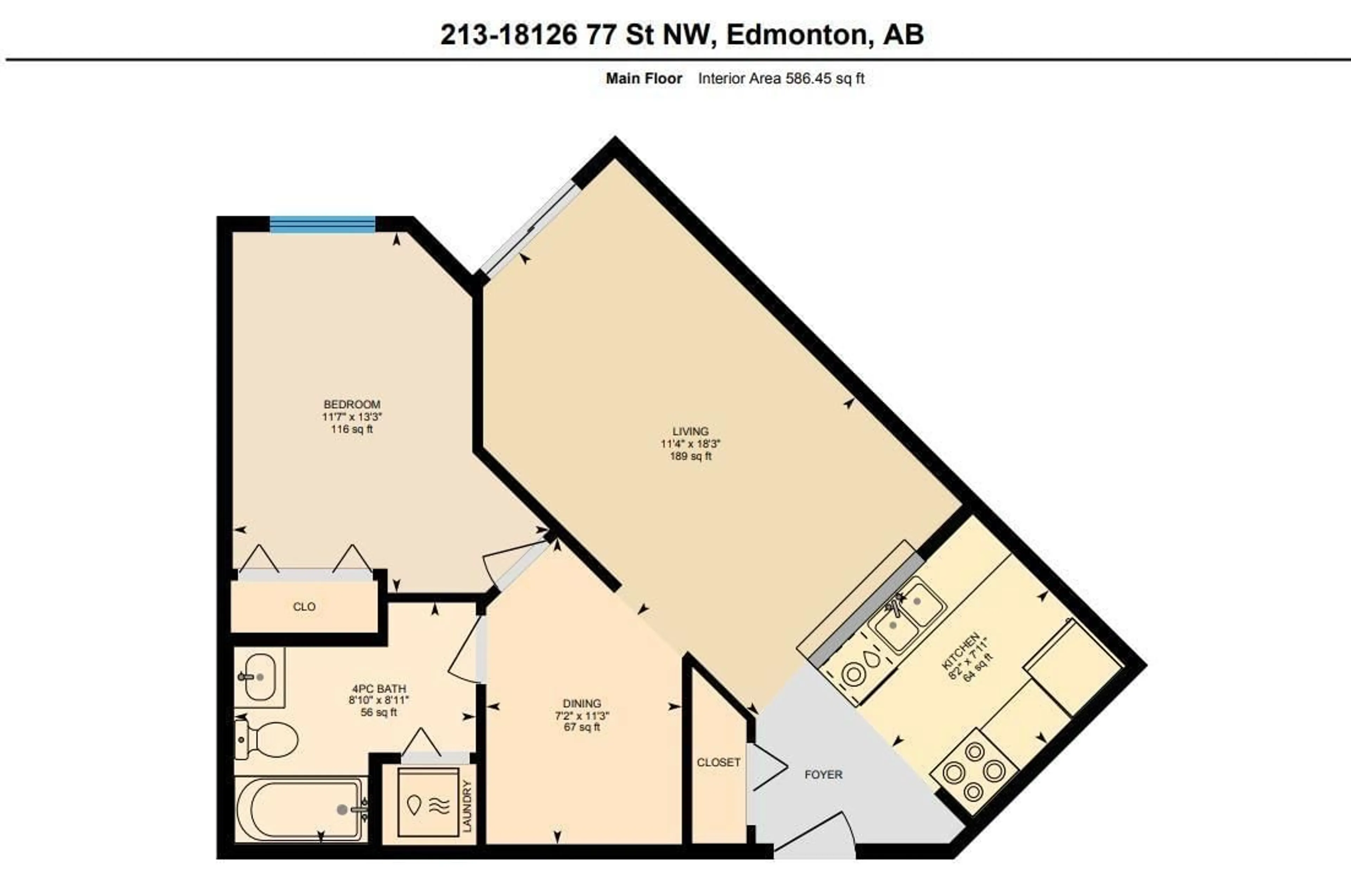 Floor plan for #213 - 18126 77 ST, Edmonton Alberta T5Z0N7