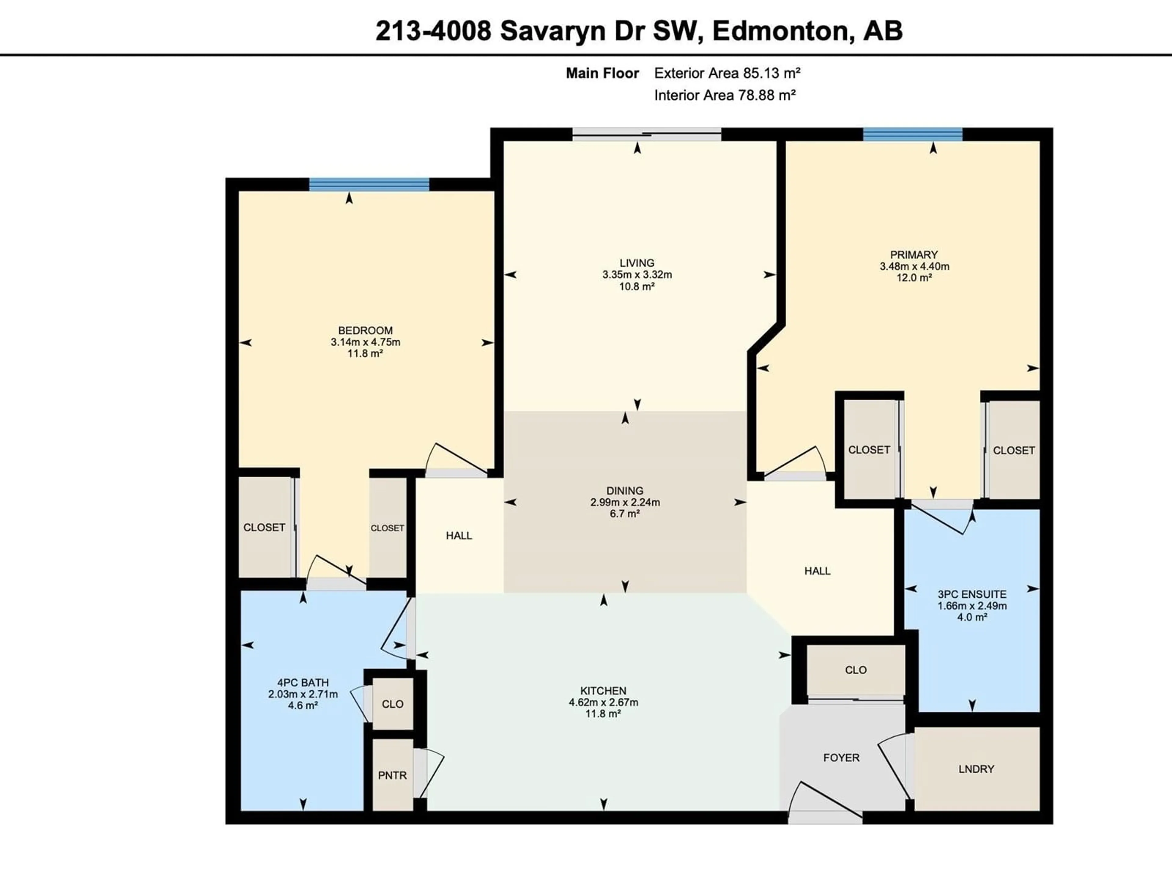 Floor plan for #213 - 4008 SAVARYN DR, Edmonton Alberta T6X2E5