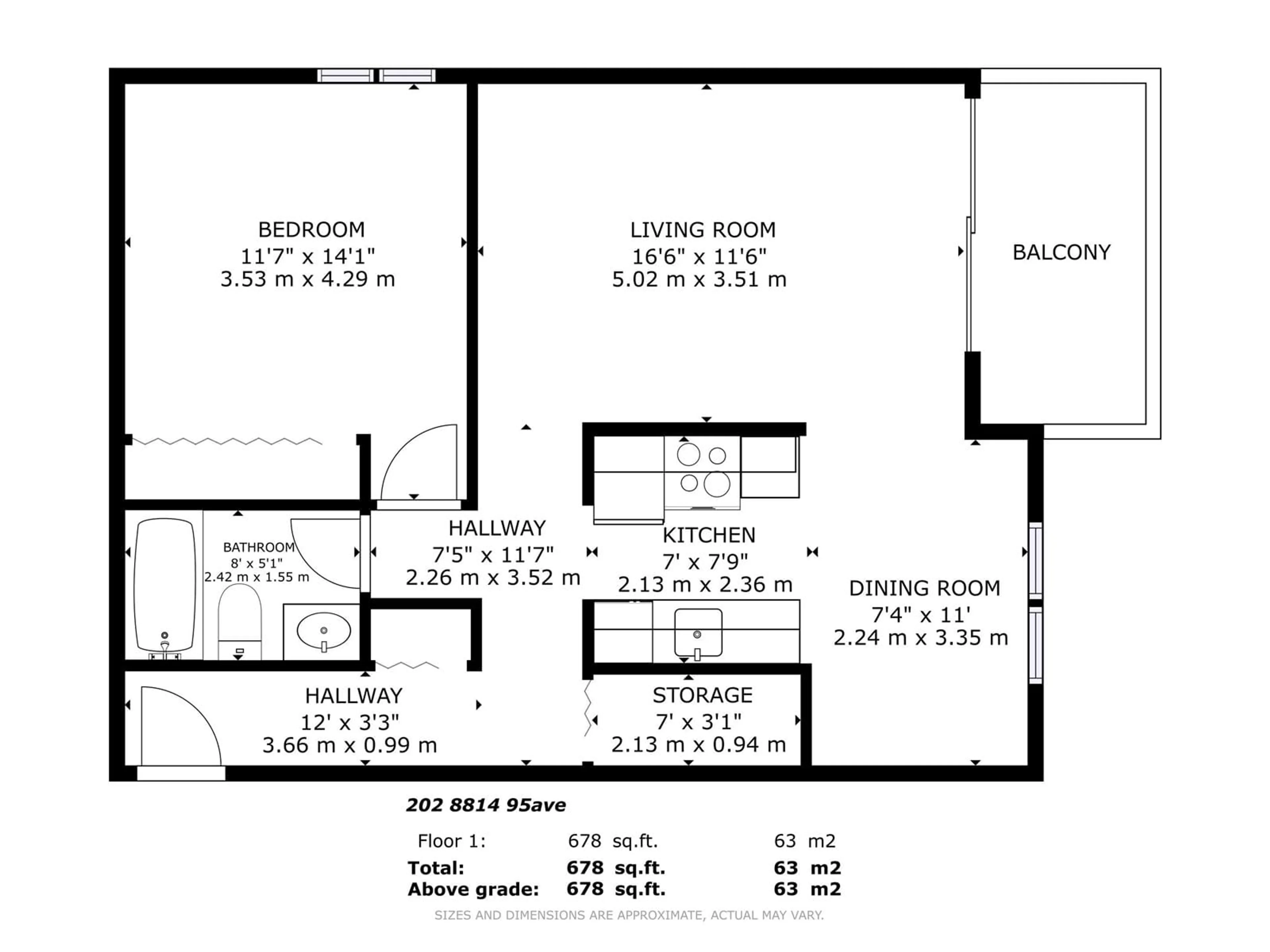 Floor plan for 202 - 8814 95 AV, Edmonton Alberta T6C1Z1