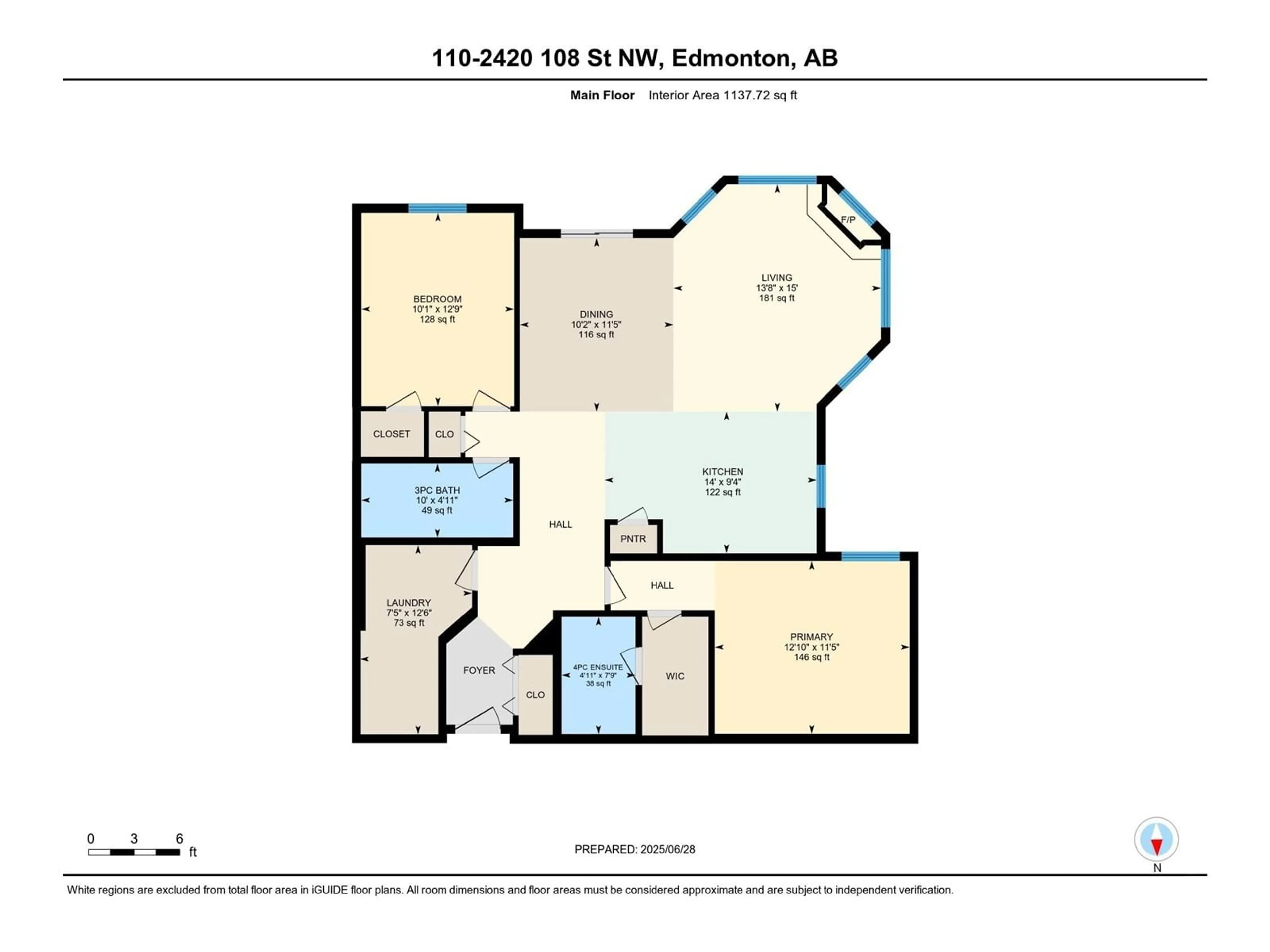 Floor plan for 110 - 110 2420 108 ST NW, Edmonton Alberta T6J7J3