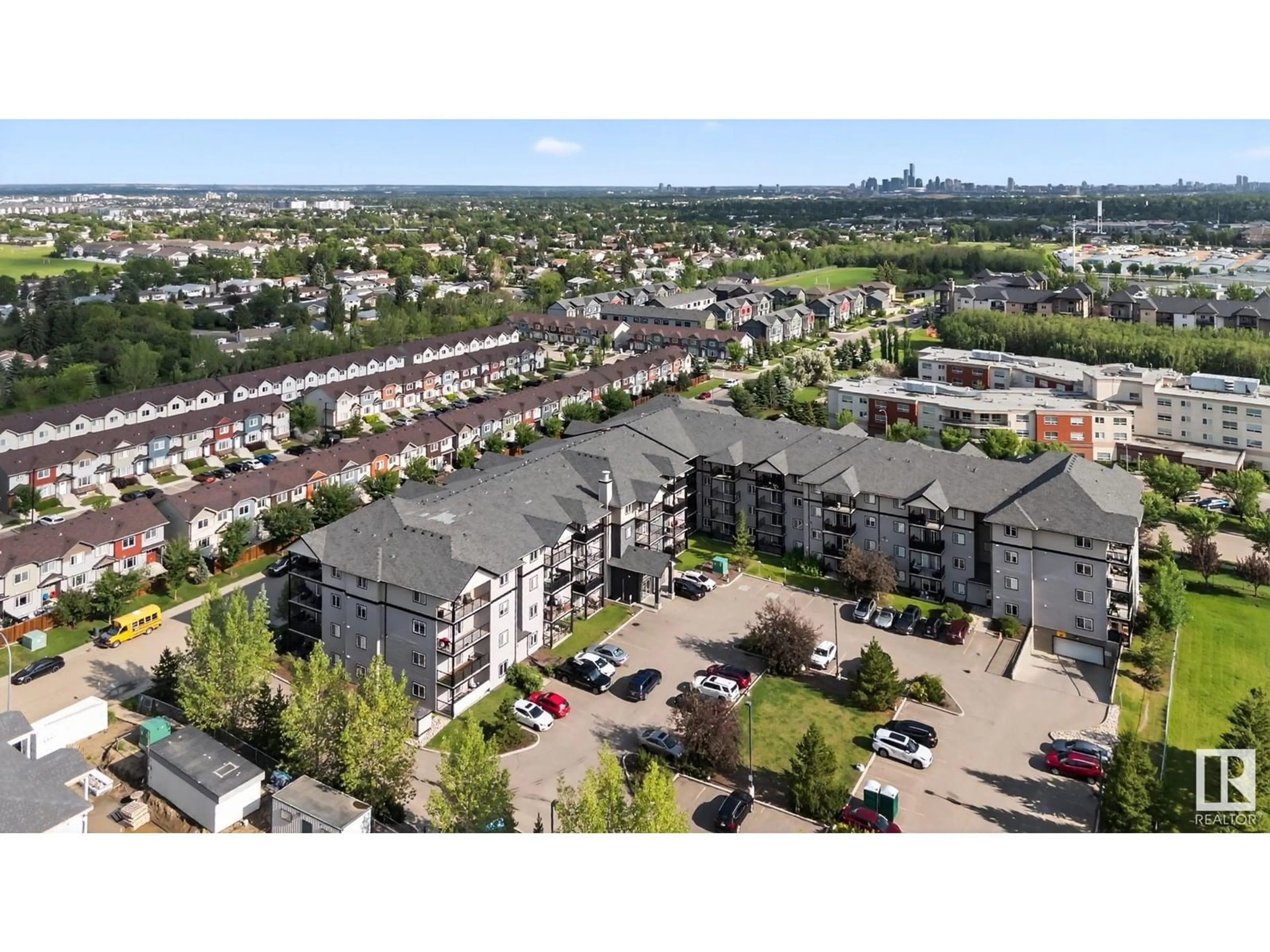 A pic from outside/outdoor area/front of a property/back of a property/a pic from drone, city buildings view from balcony for #402 - 14808 125 ST NW, Edmonton Alberta T5X0G1