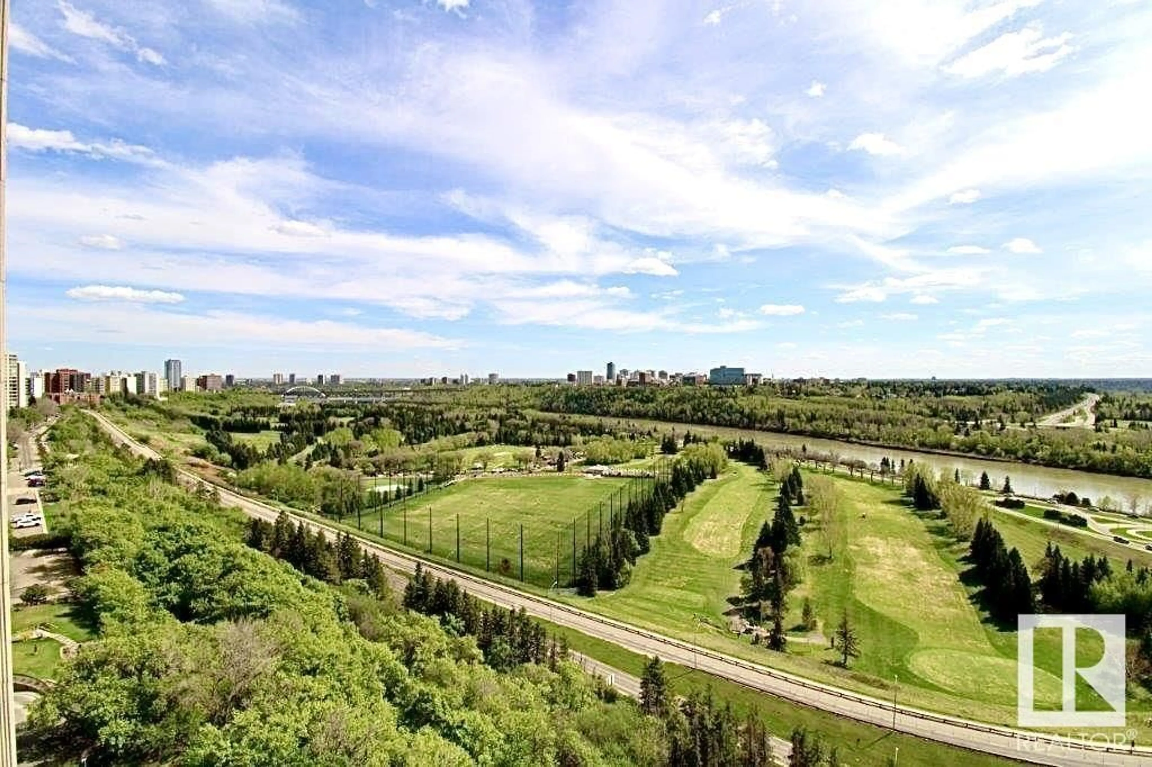 A pic from outside/outdoor area/front of a property/back of a property/a pic from drone, forest/trees view for 1401 - 12319 JASPER AV, Edmonton Alberta T5N4A7
