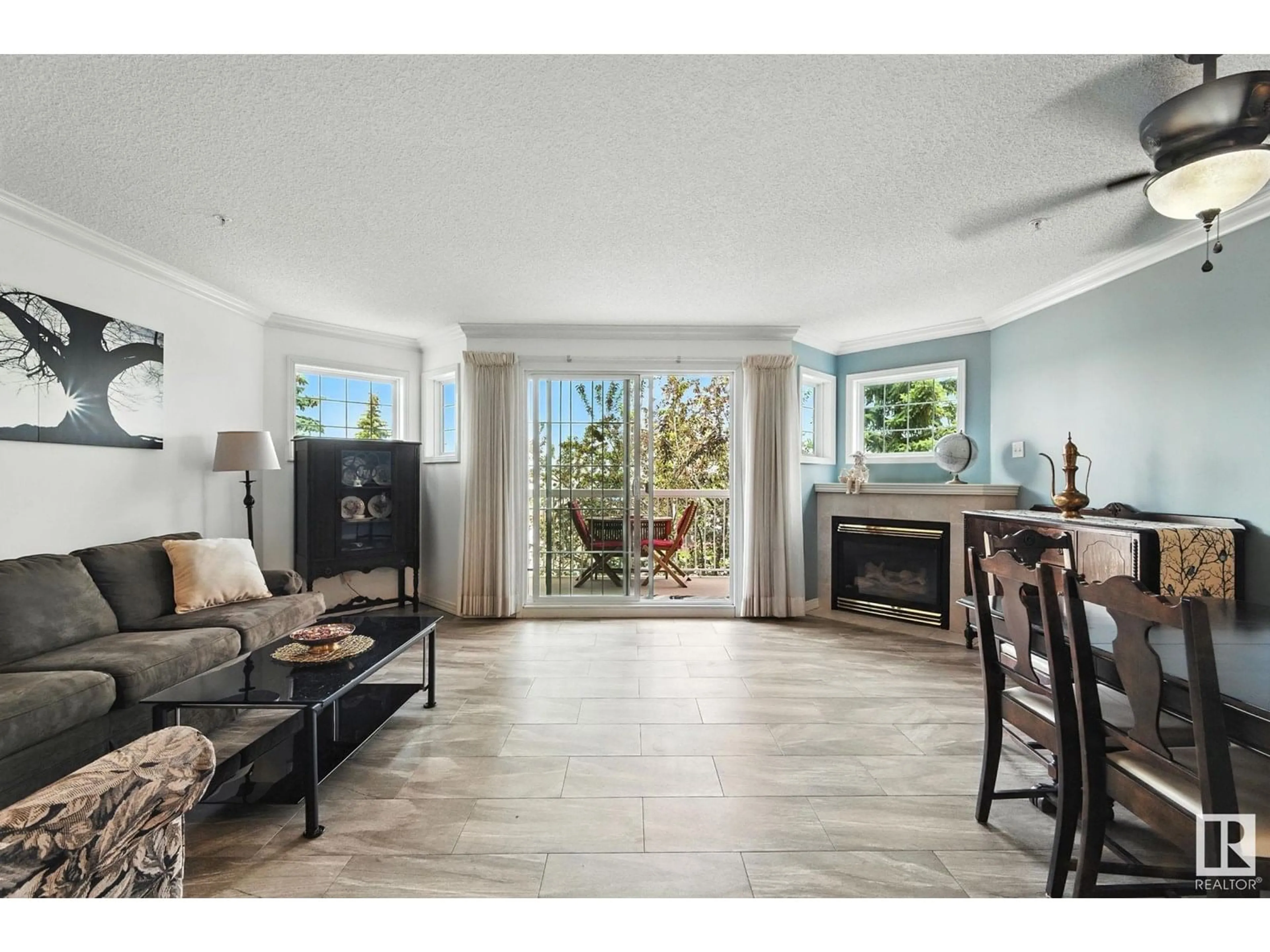Living room with furniture, ceramic/tile floor for 308 - 17150 94A AV NW, Edmonton Alberta T5T6L7