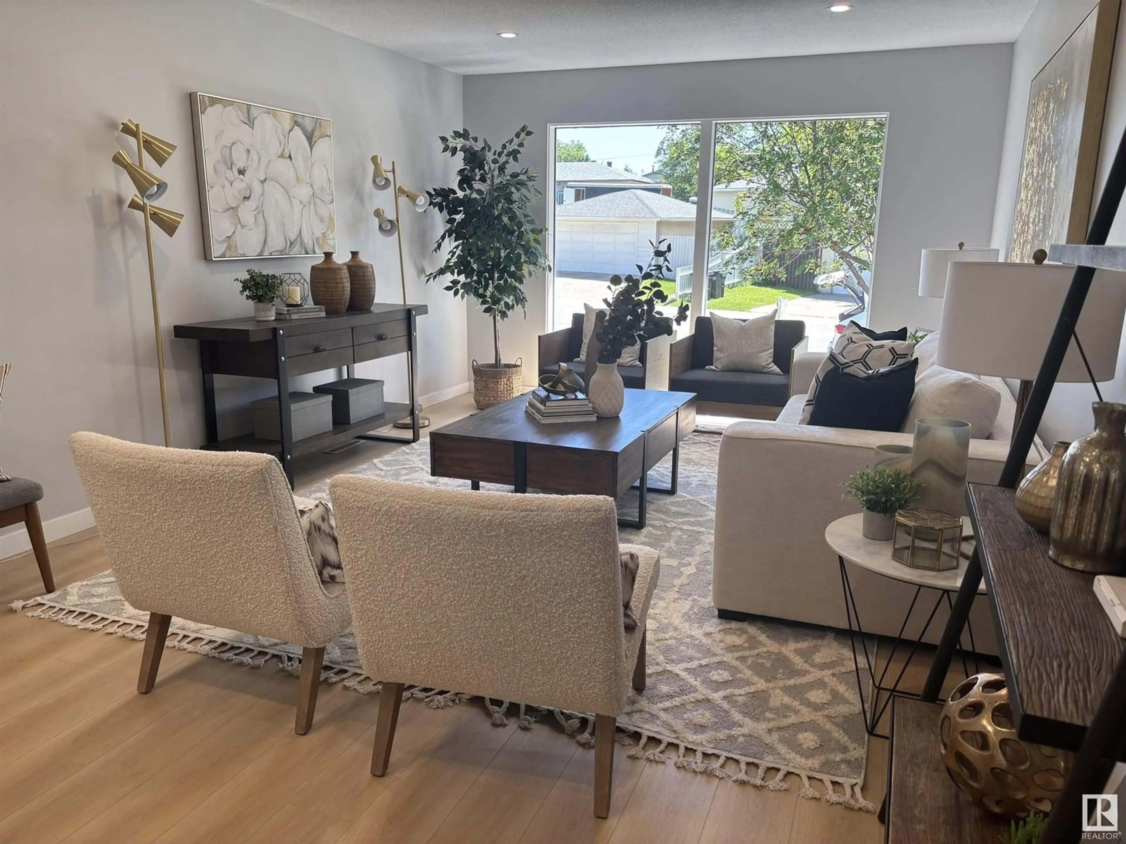 Living room with furniture, wood/laminate floor for 867 ALDER AV, Sherwood Park Alberta T8A1V4