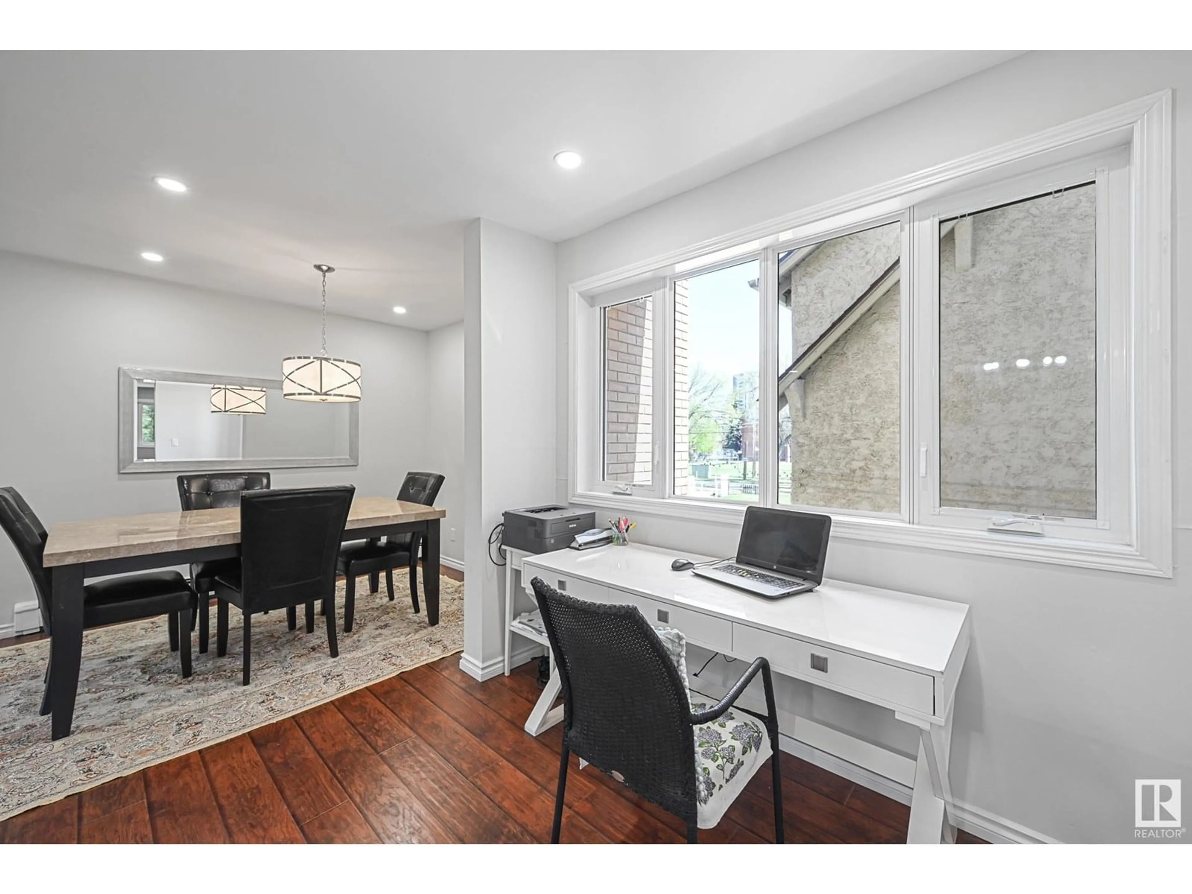 Dining room, wood/laminate floor for #12 - 11016 86 AV, Edmonton Alberta T6G0W9