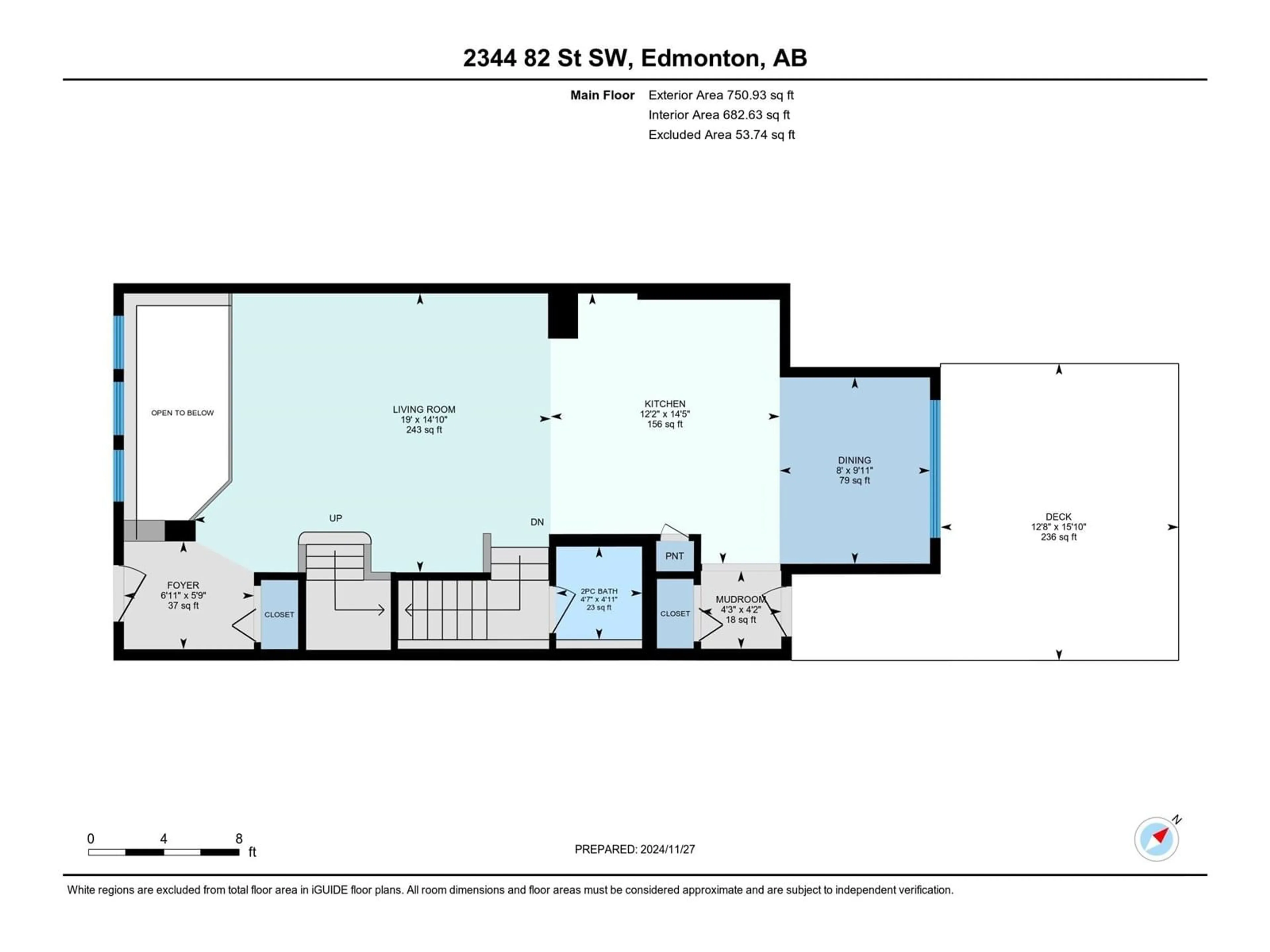 Floor plan for 2344 82 ST, Edmonton Alberta T6X2J7