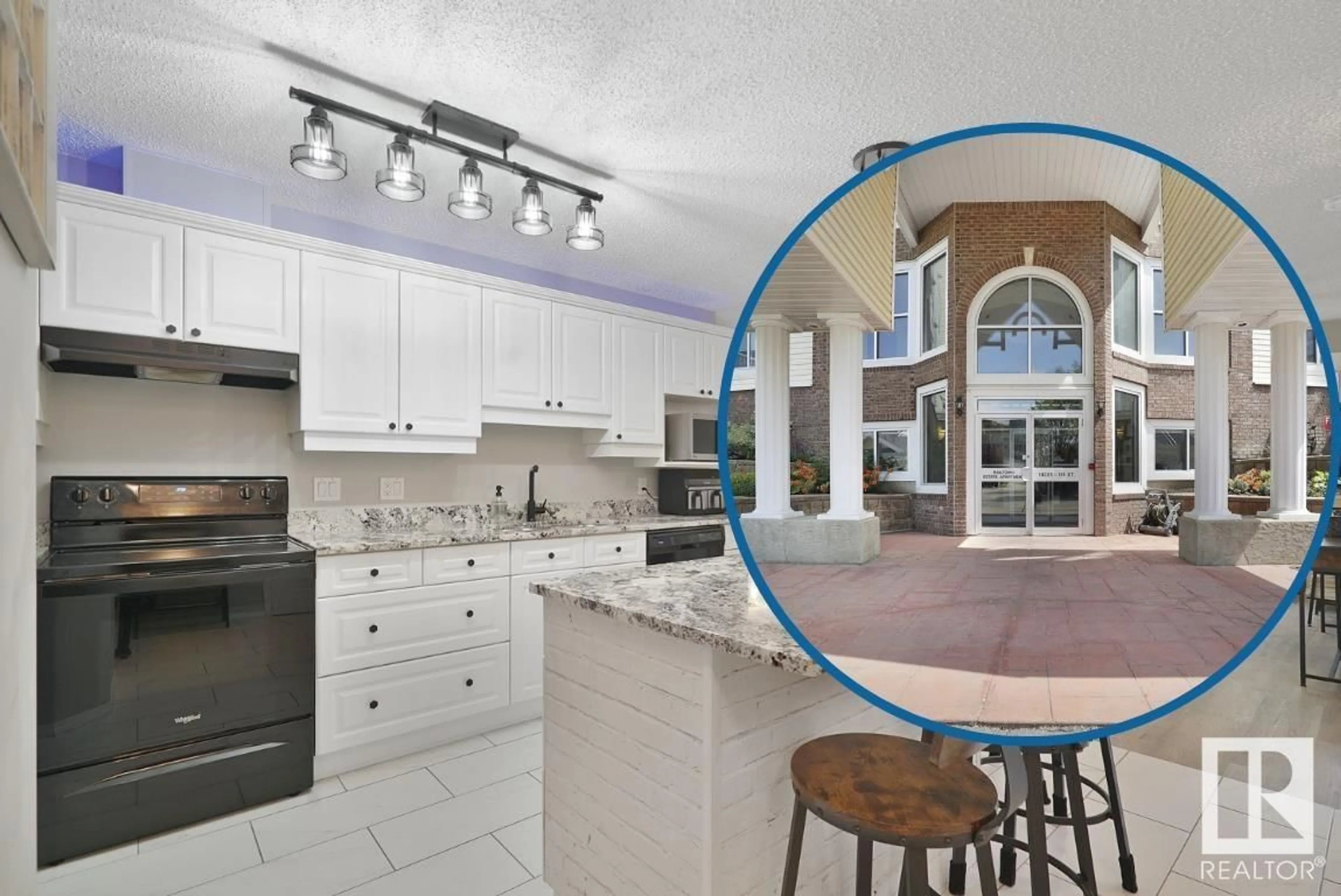 Open concept kitchen, ceramic/tile floor for #109 - 10221 111 ST, Edmonton Alberta T5K2W5
