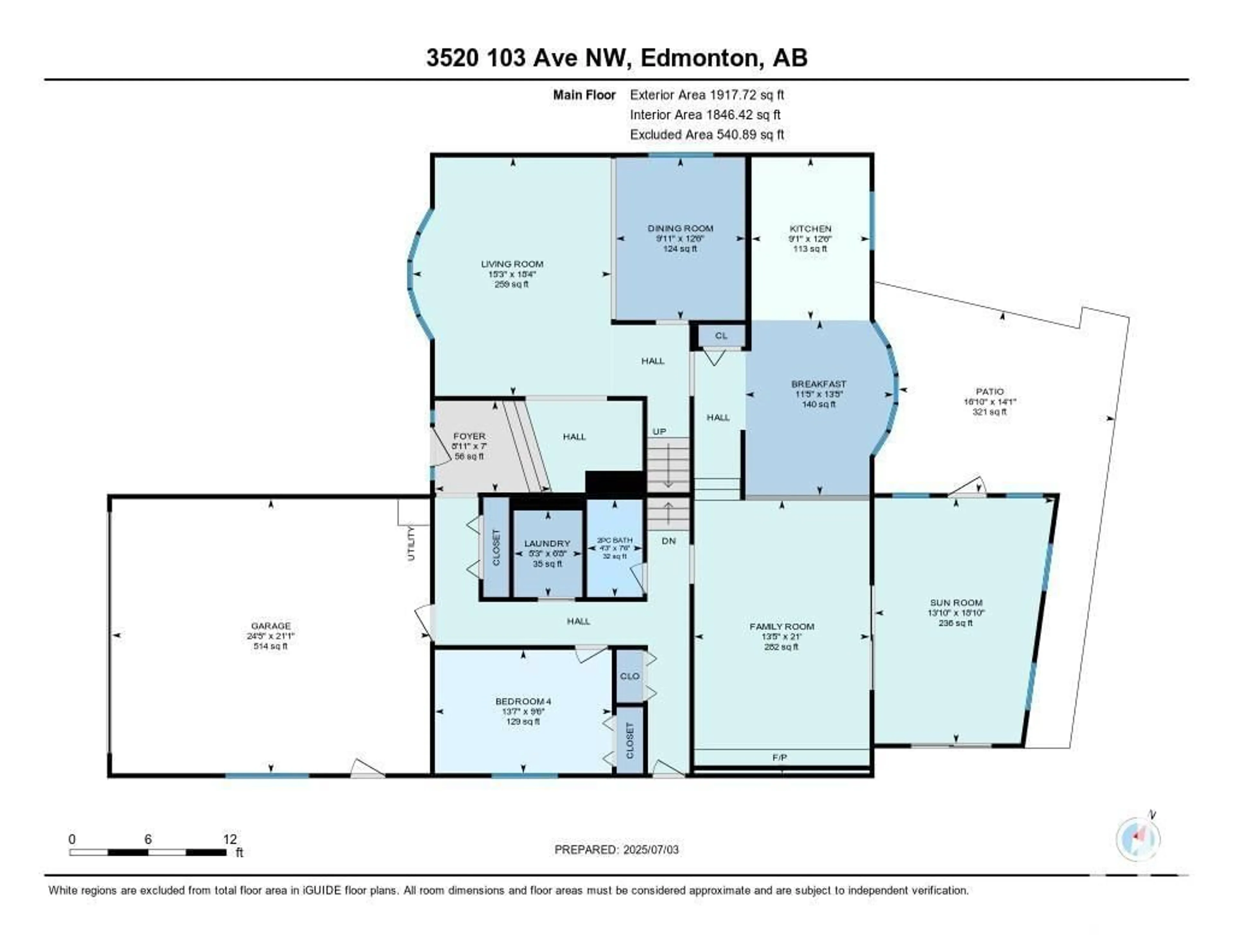 Floor plan for 3520 103 AV, Edmonton Alberta T5W0A7