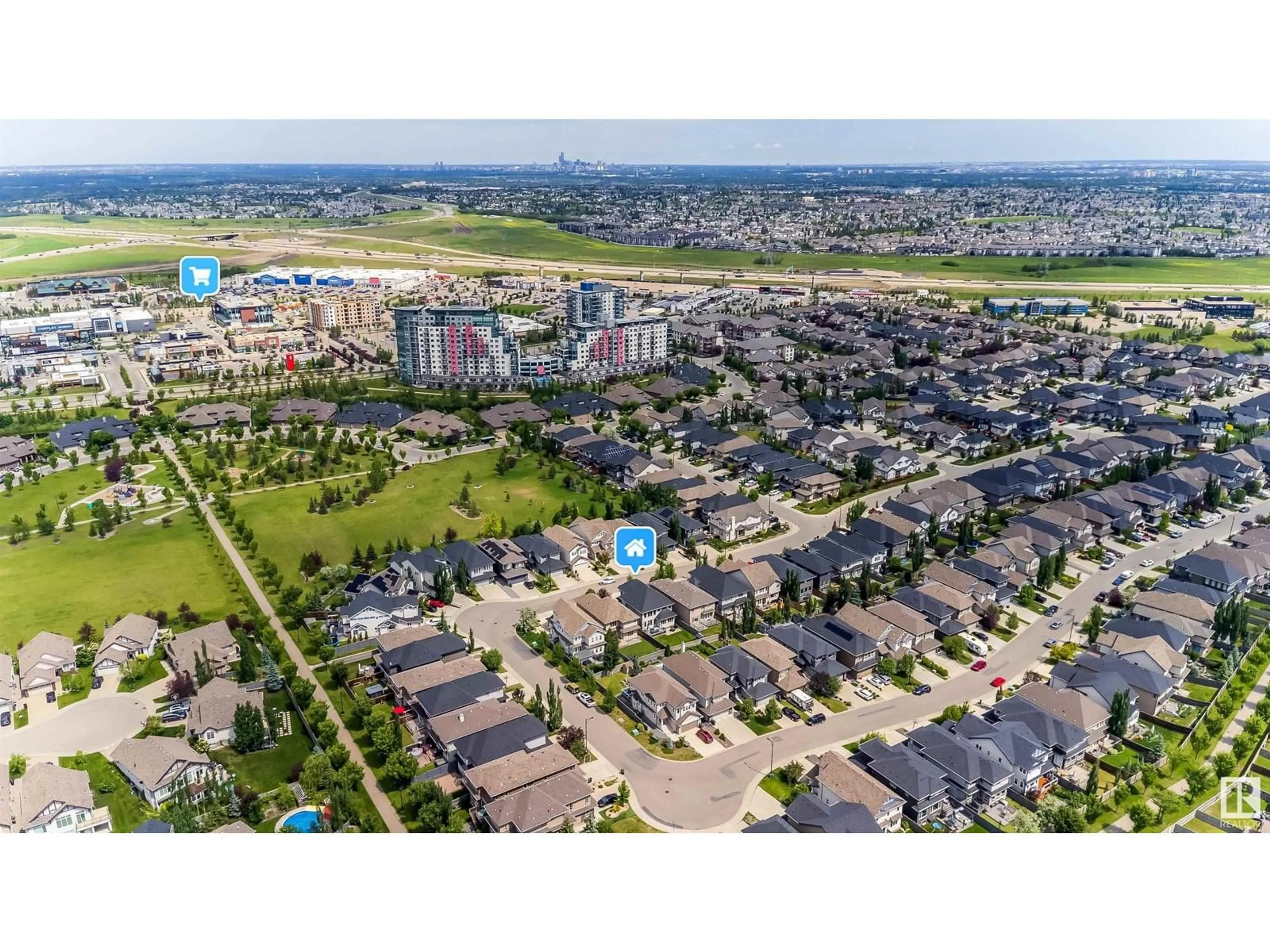 A pic from outside/outdoor area/front of a property/back of a property/a pic from drone, water/lake/river/ocean view for LI SW - 2024 AINSLIE LINK, Edmonton Alberta T6W2M2