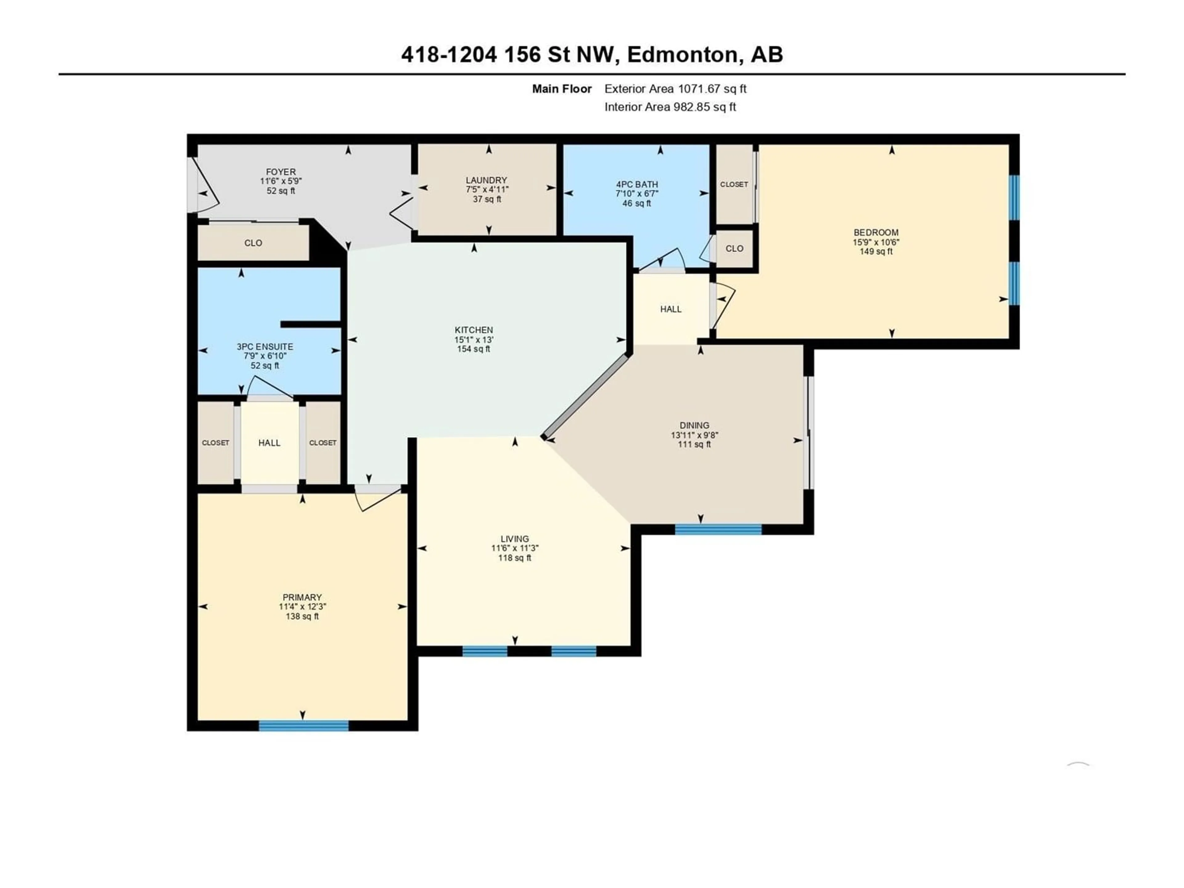 Floor plan for 418 - 1204 156 ST NW, Edmonton Alberta T6R0R6