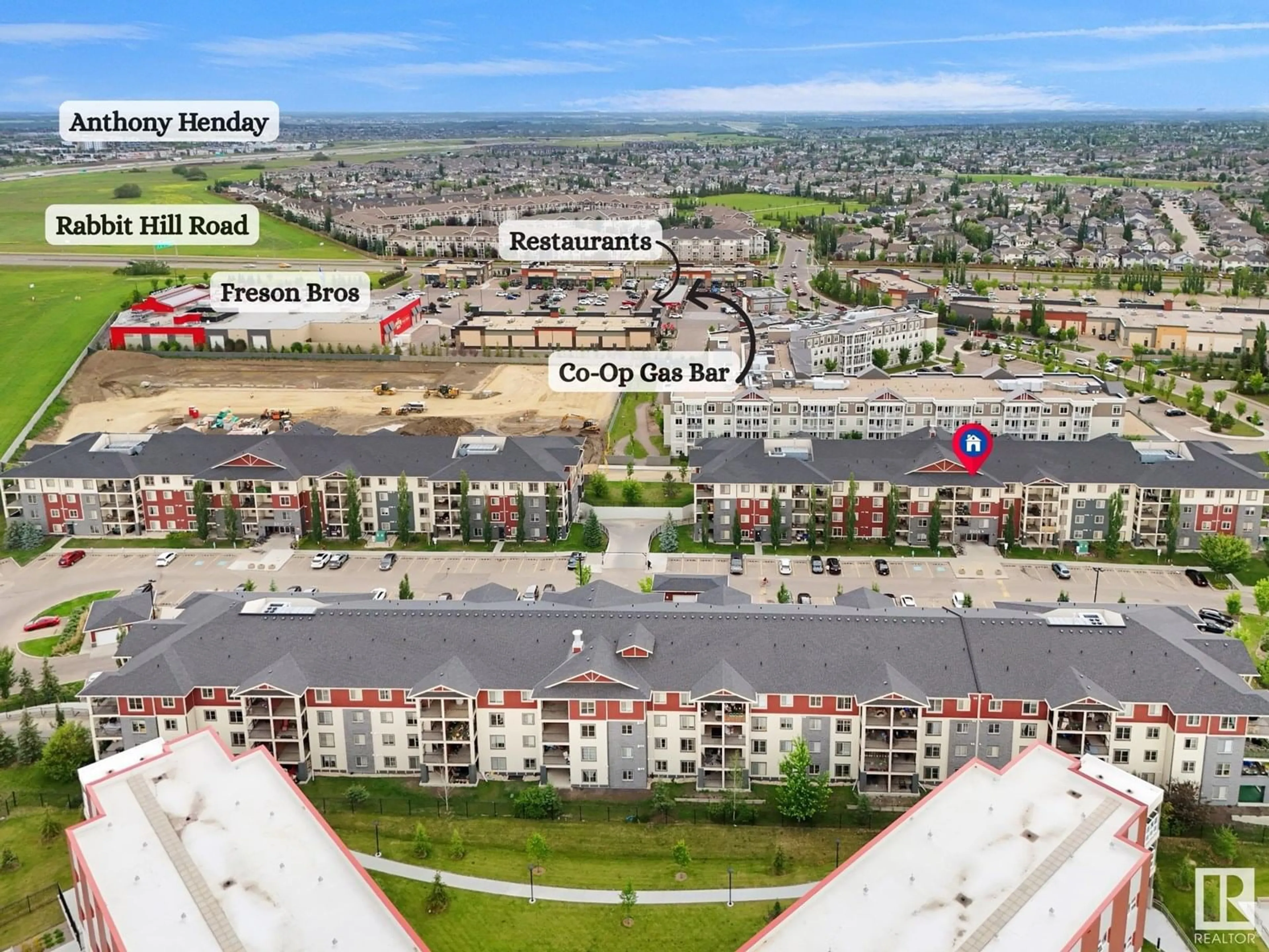 A pic from outside/outdoor area/front of a property/back of a property/a pic from drone, city buildings view from balcony for #214 - 5816 MULLEN PL, Edmonton Alberta T6R0W3