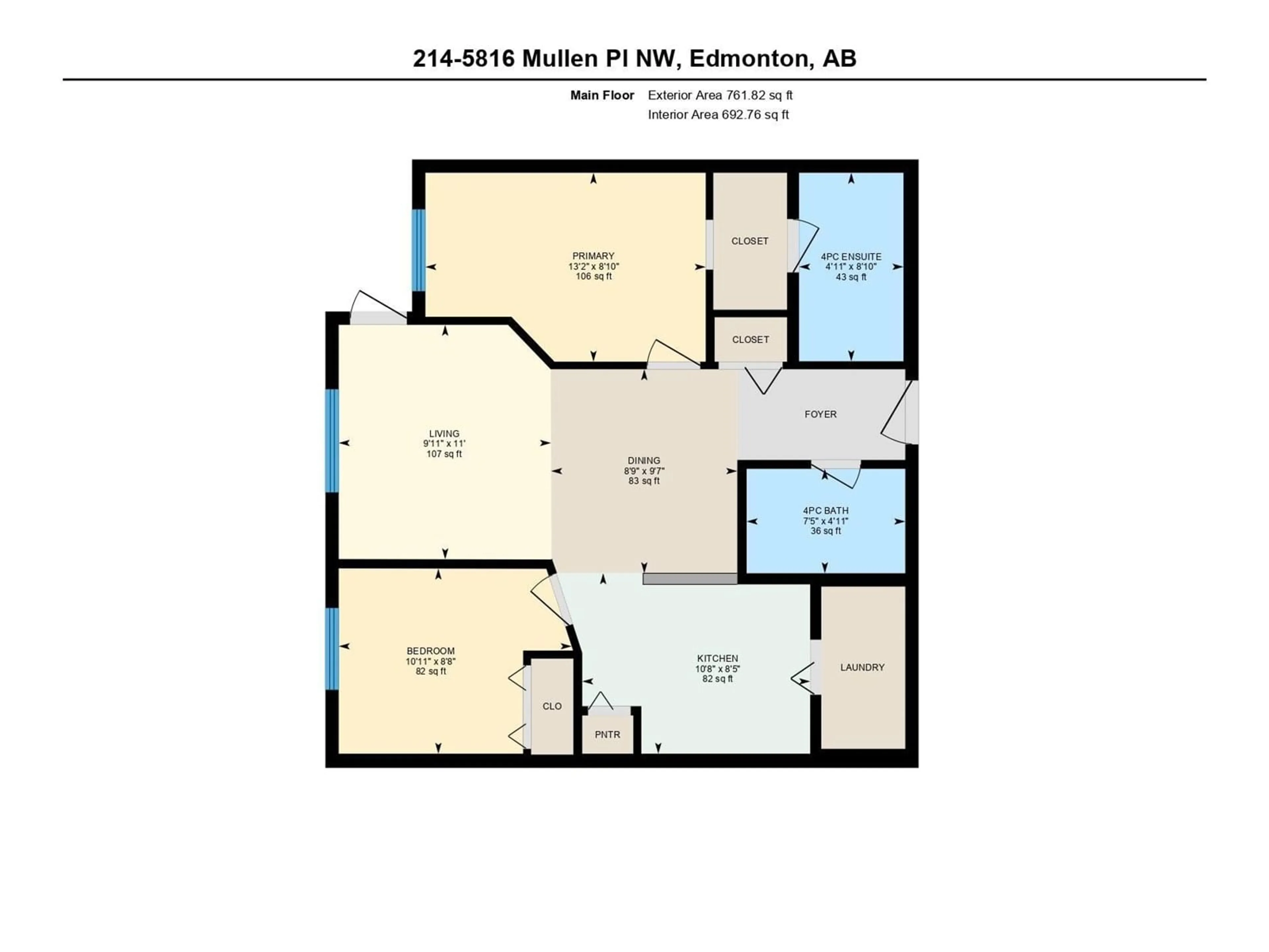 Floor plan for #214 - 5816 MULLEN PL, Edmonton Alberta T6R0W3