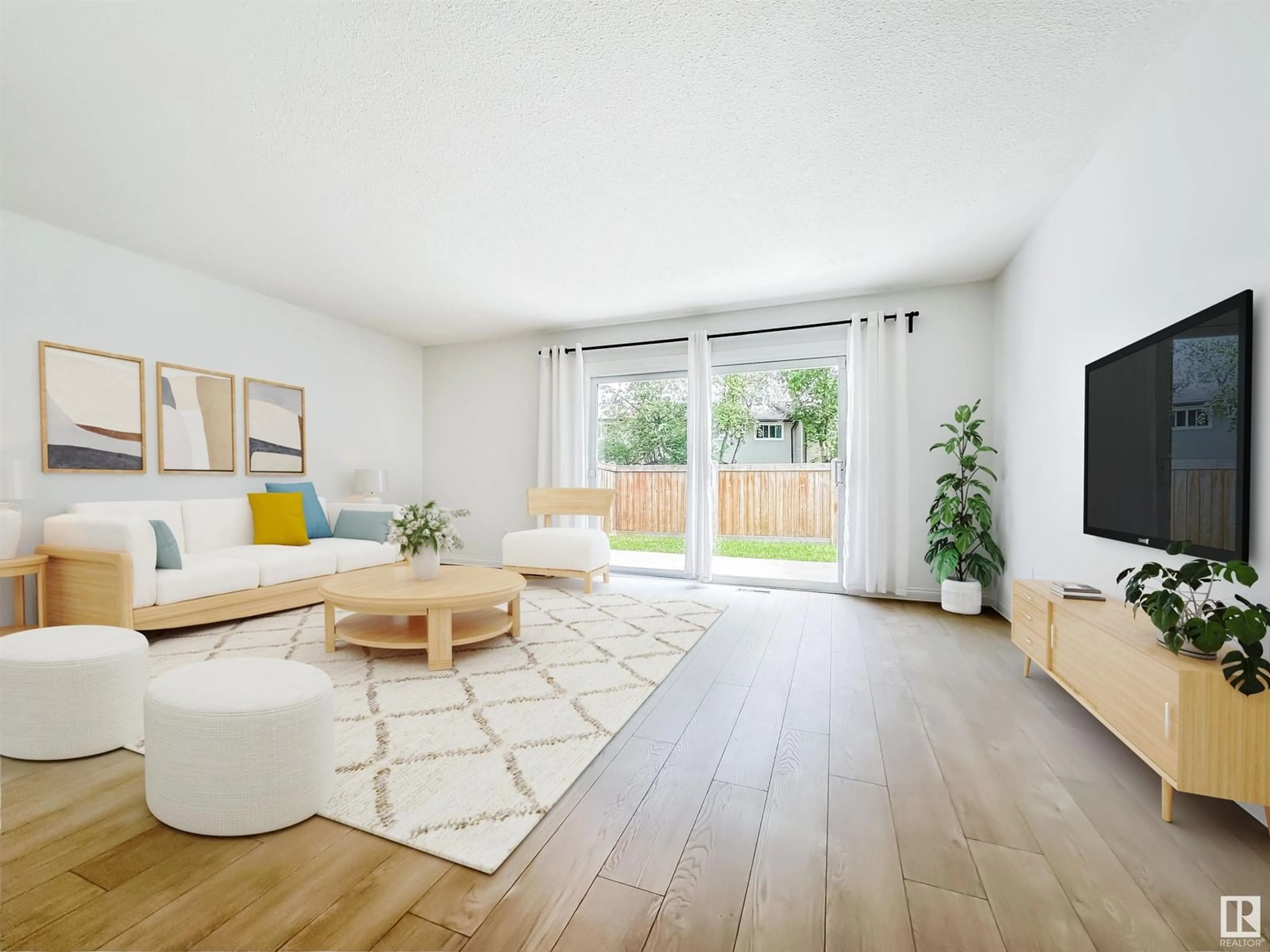 Living room with furniture, wood/laminate floor for C10 - 1 GARDEN GROVE GV, Edmonton Alberta T6J2L3