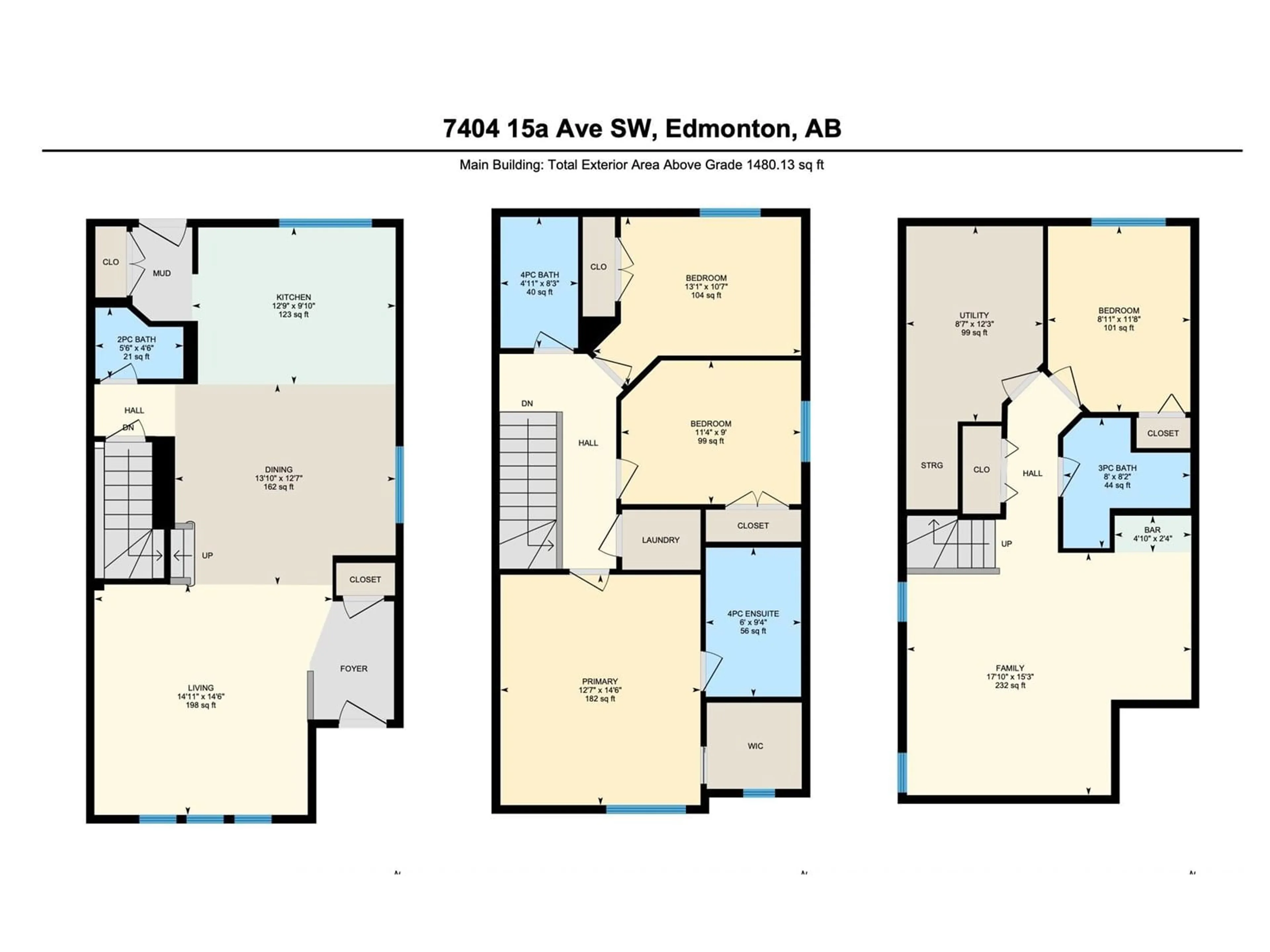 Floor plan for 7404 15A AV SW, Edmonton Alberta T6X0E1