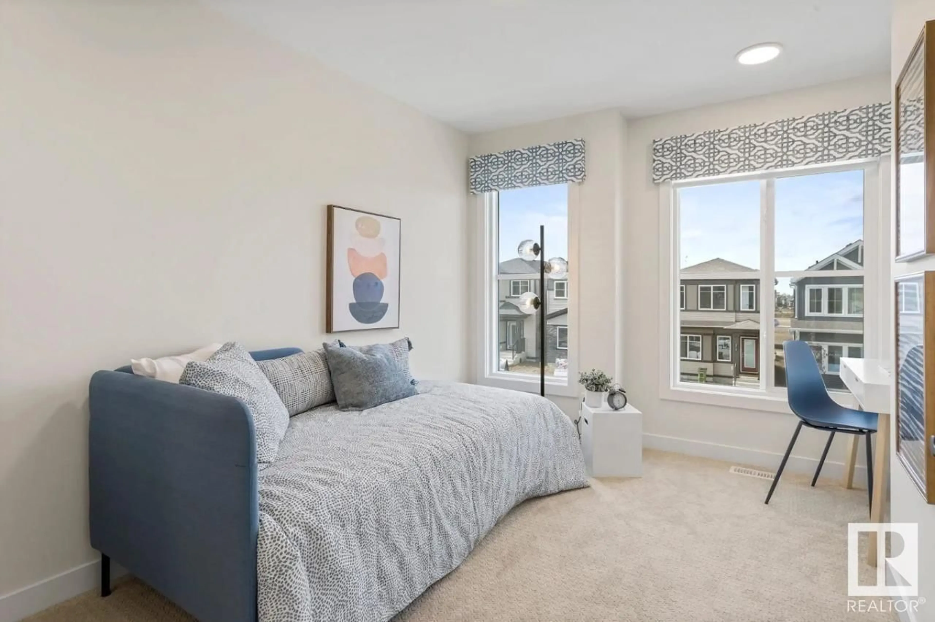 Bedroom with bed, carpet floor for 2815 5 AV, Edmonton Alberta T6X1A7