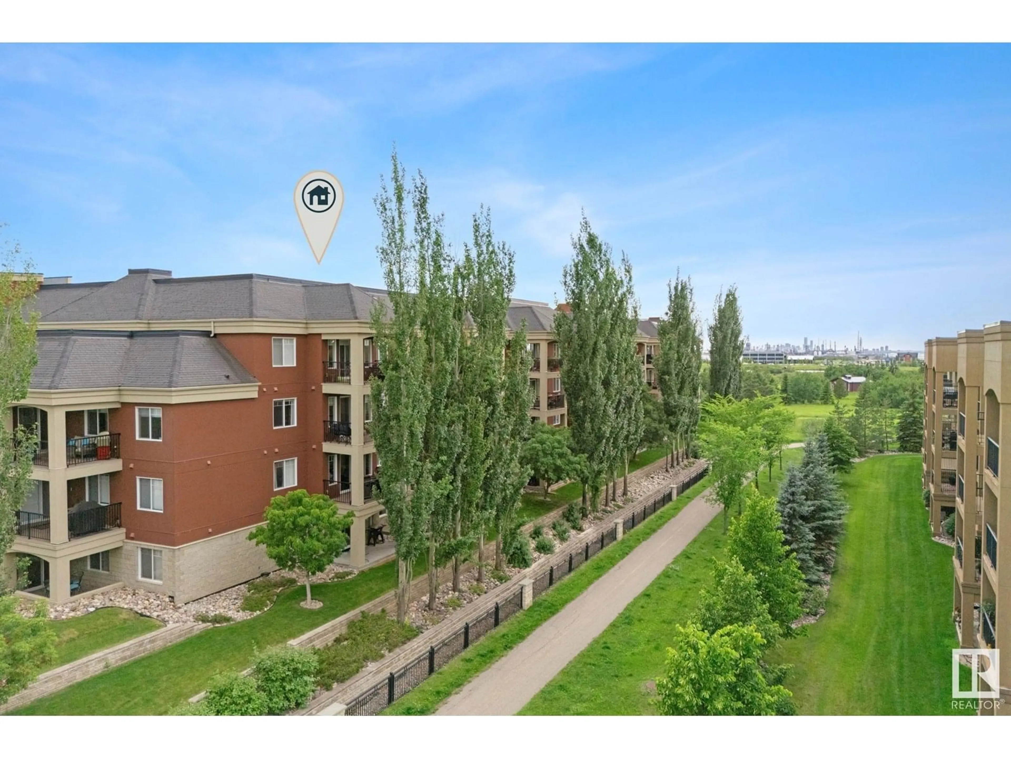 A pic from outside/outdoor area/front of a property/back of a property/a pic from drone, city buildings view from balcony for #308 - 300 PALISADES WY, Sherwood Park Alberta T8H2T9