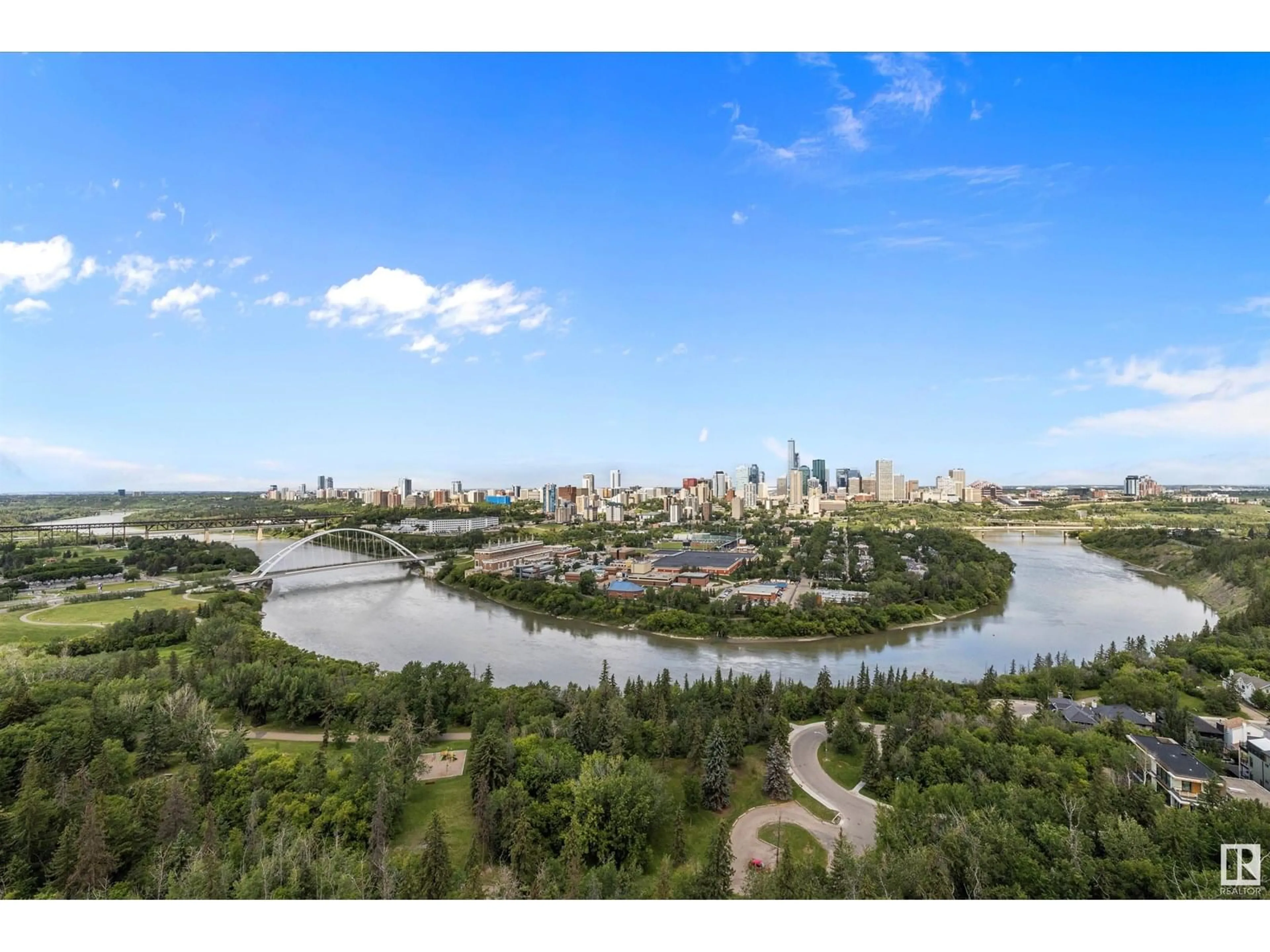 A pic from outside/outdoor area/front of a property/back of a property/a pic from drone, water/lake/river/ocean view for 2003 SASKATCHEWAN DR, Edmonton Alberta T6E4Y9