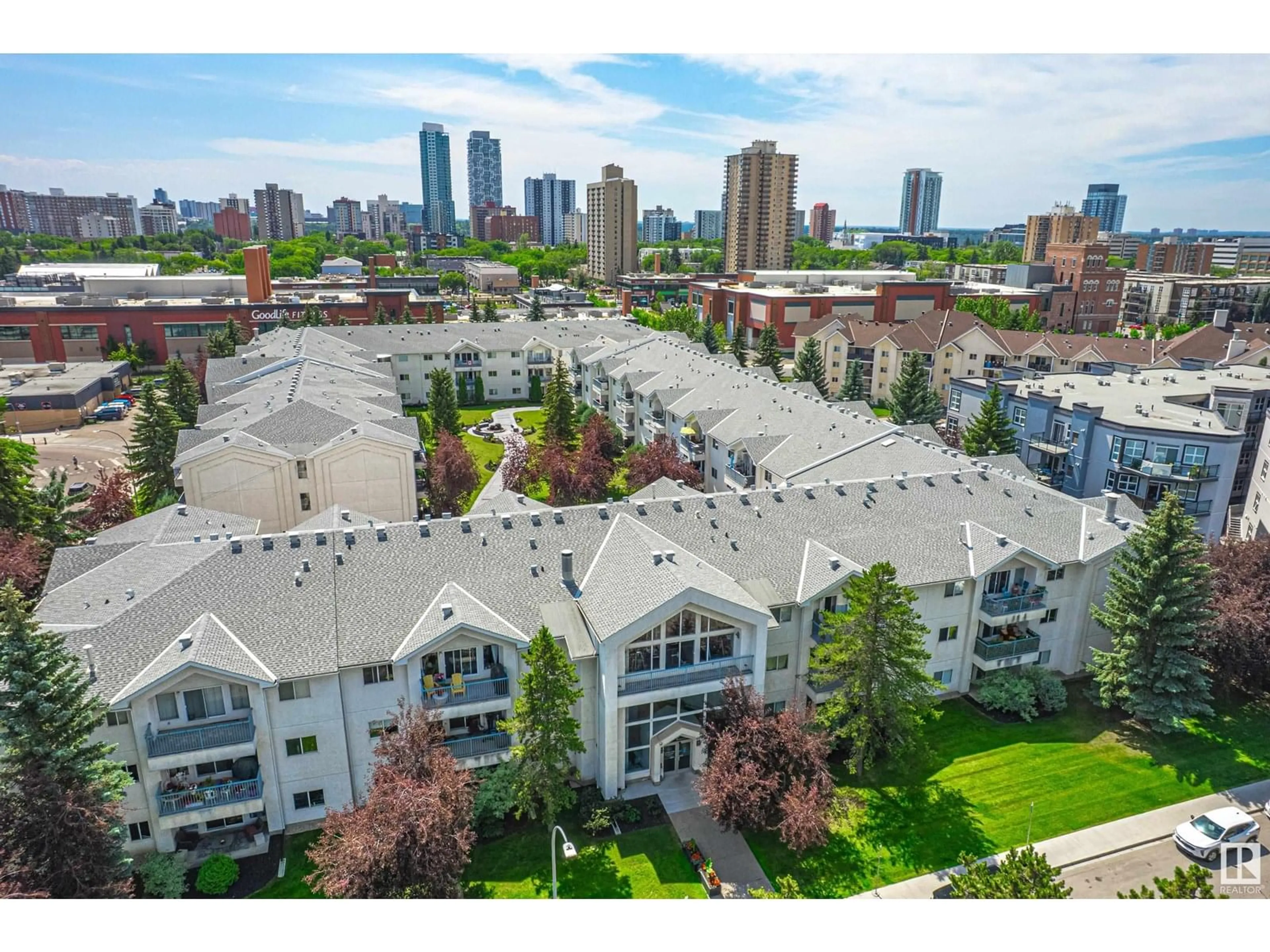 A pic from outside/outdoor area/front of a property/back of a property/a pic from drone, city buildings view from balcony for 207 - 11915 106 AV NW, Edmonton Alberta T5H0S2