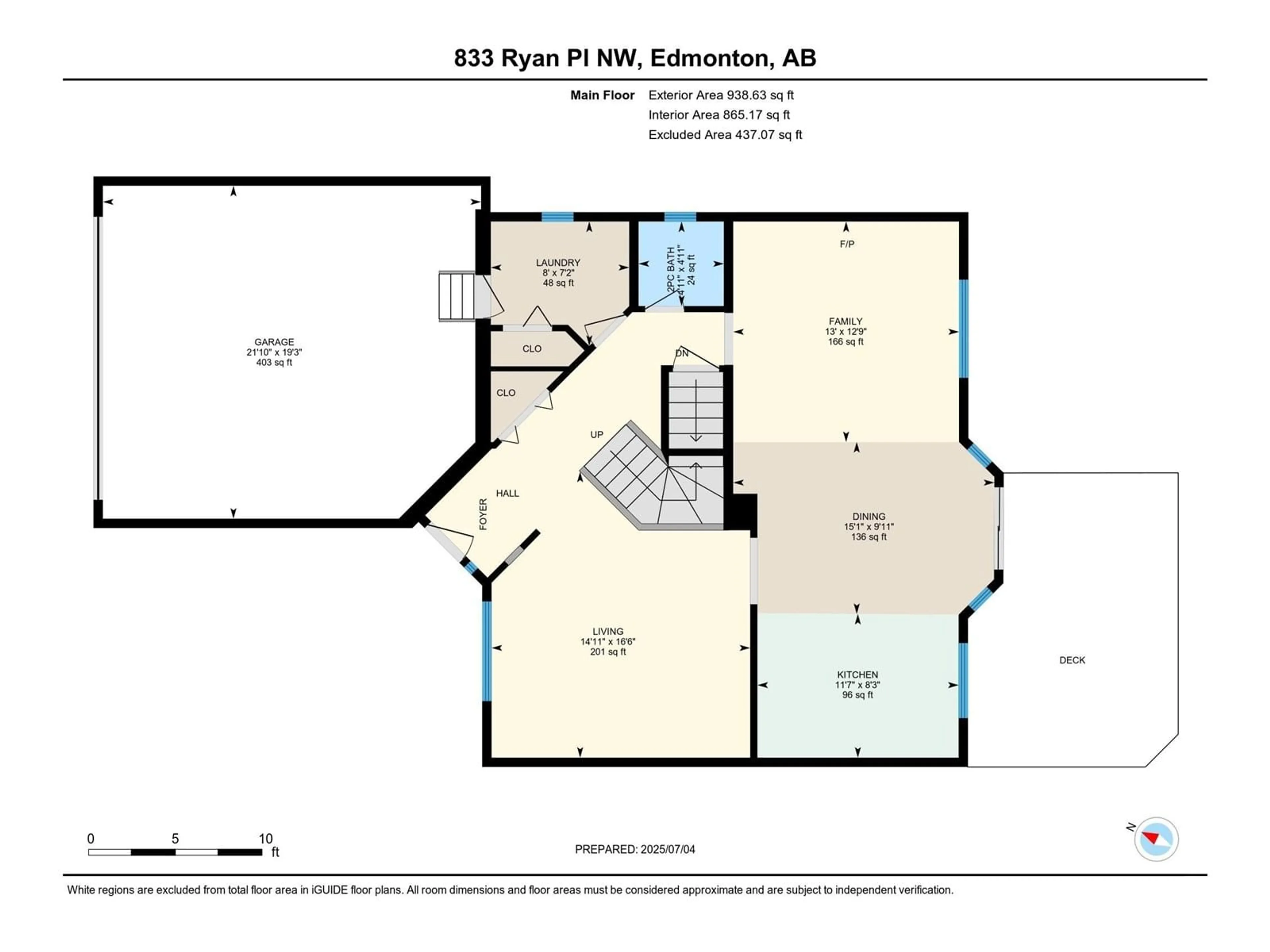Floor plan for 833 RYAN PL, Edmonton Alberta T6R2N1