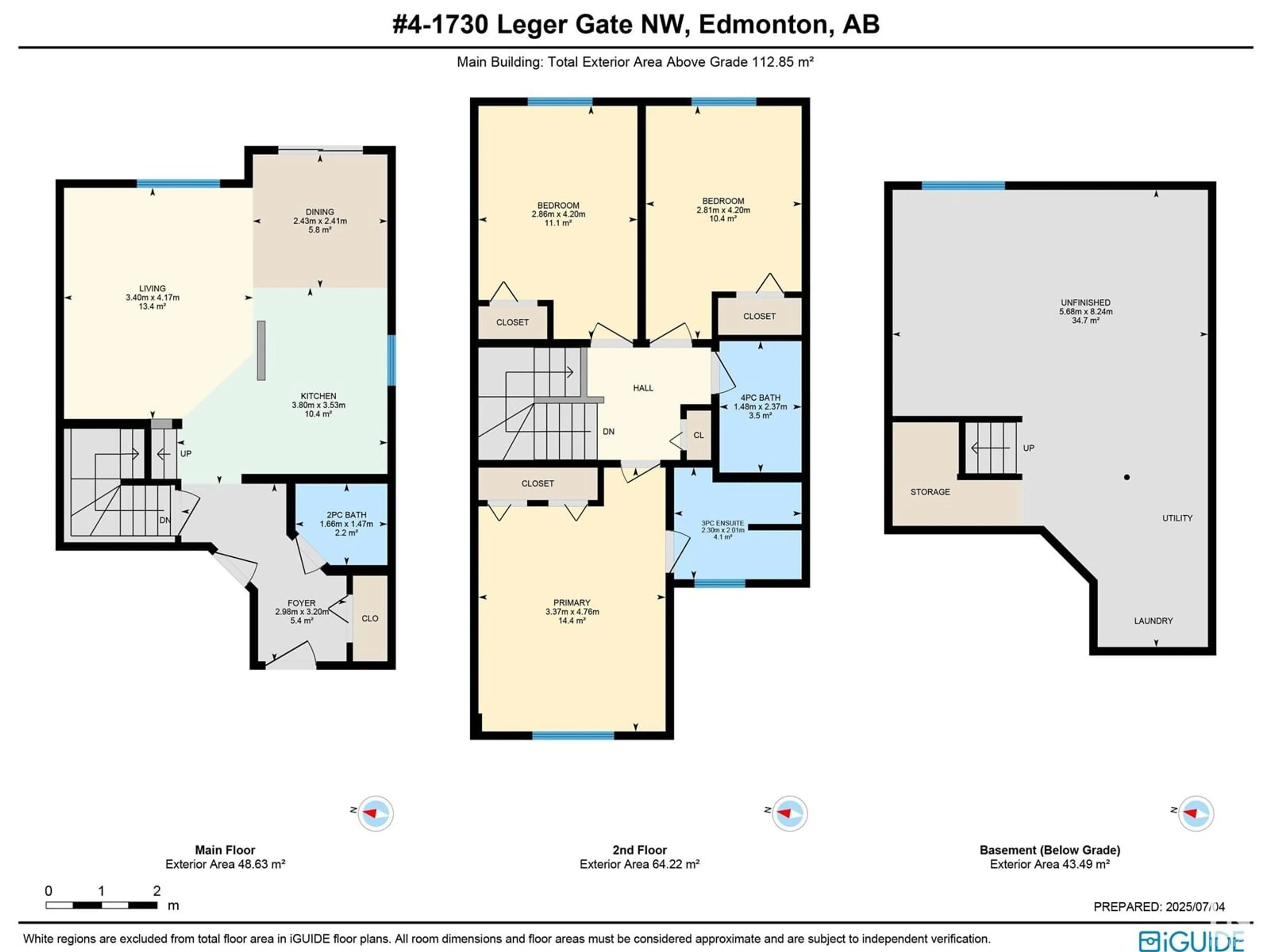 Floor plan for #4 - 1730 LEGER GATE, Edmonton Alberta T6R0R3