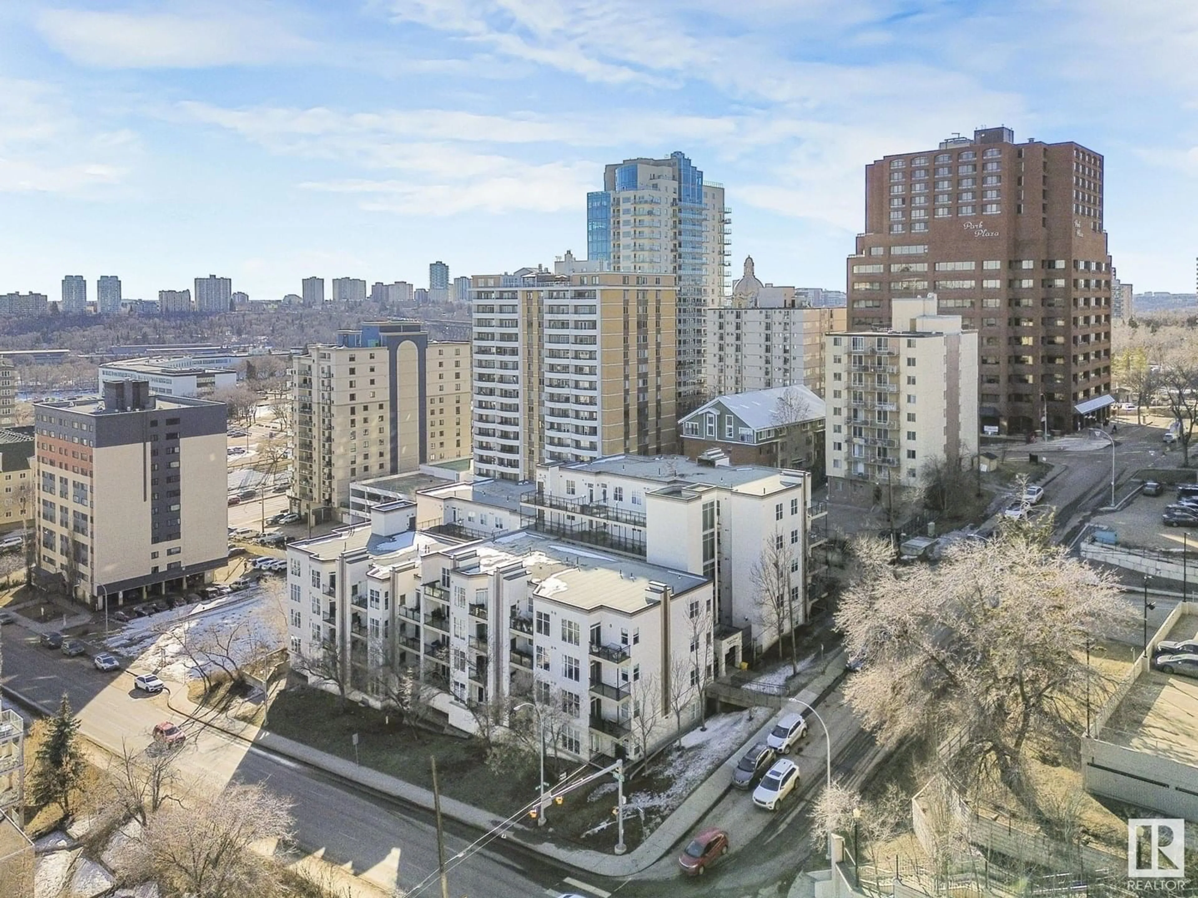A pic from outside/outdoor area/front of a property/back of a property/a pic from drone, city buildings view from balcony for 716 10503 98 AV NW, Edmonton Alberta T5K0B2
