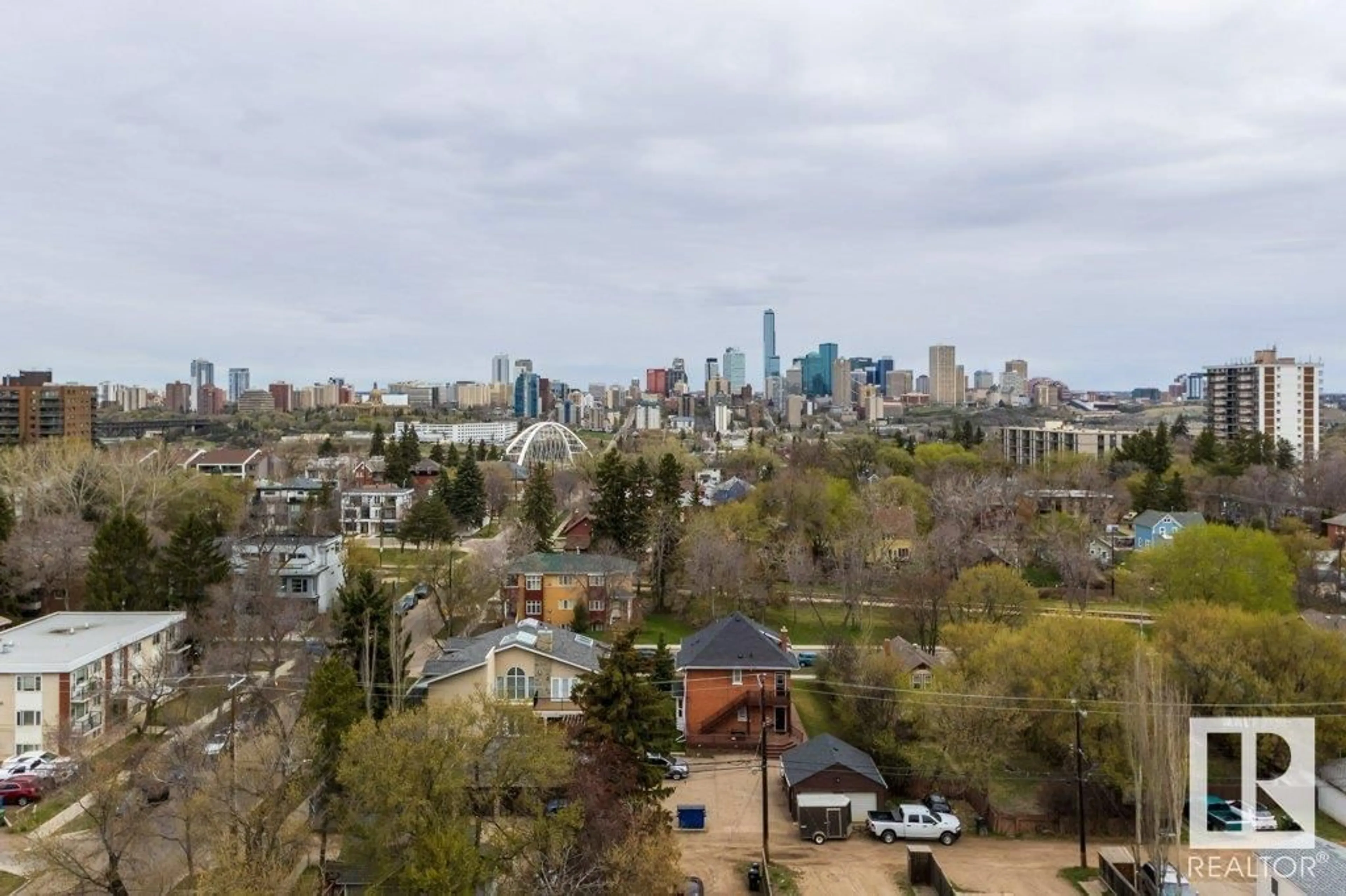 A pic from outside/outdoor area/front of a property/back of a property/a pic from drone, city buildings view from balcony for 1106 - 8315 105 ST NW, Edmonton Alberta T6E4H4