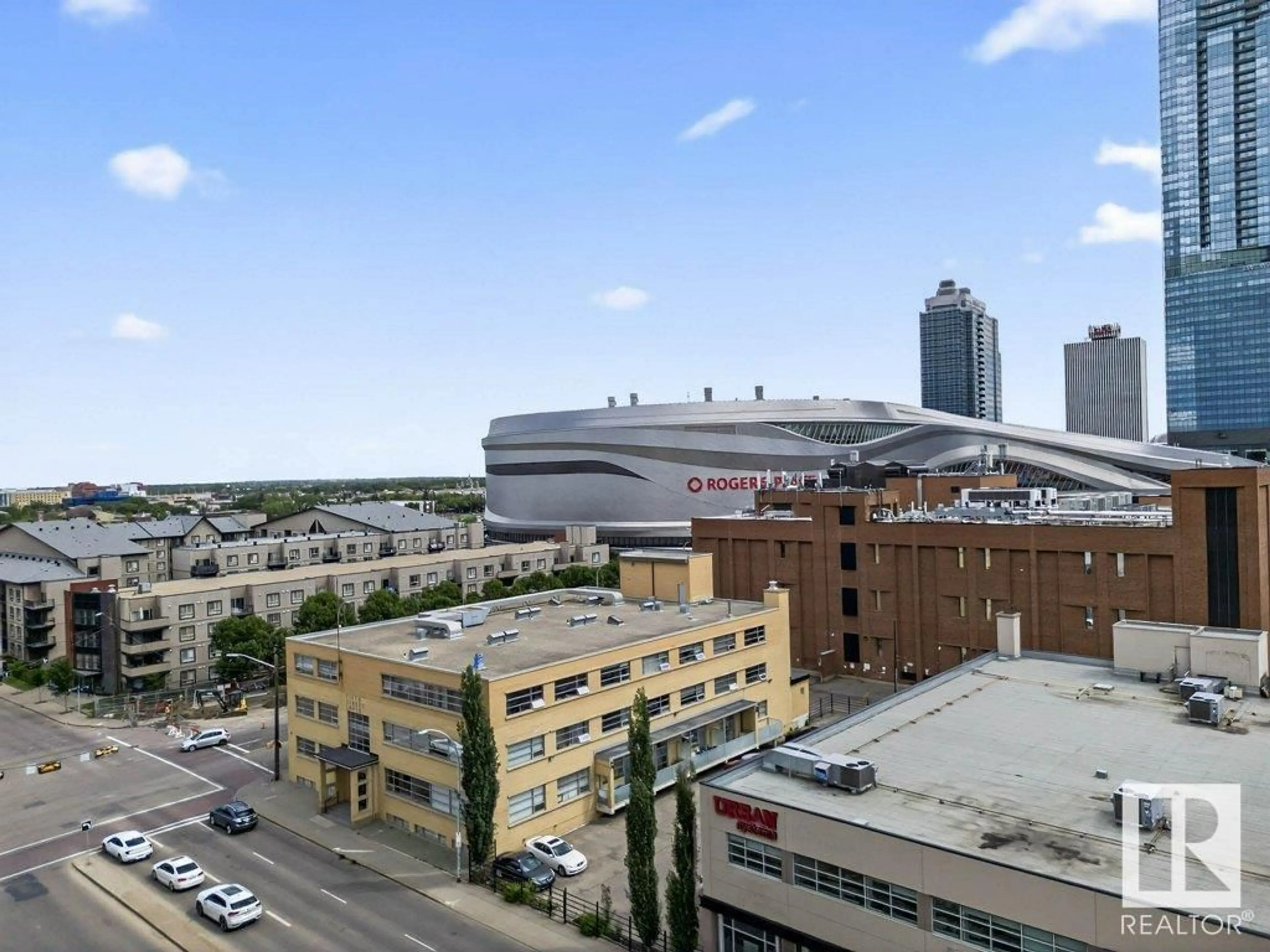 A pic from outside/outdoor area/front of a property/back of a property/a pic from drone, city buildings view from balcony for 310 - 10355 105 ST NW, Edmonton Alberta T5J1E8