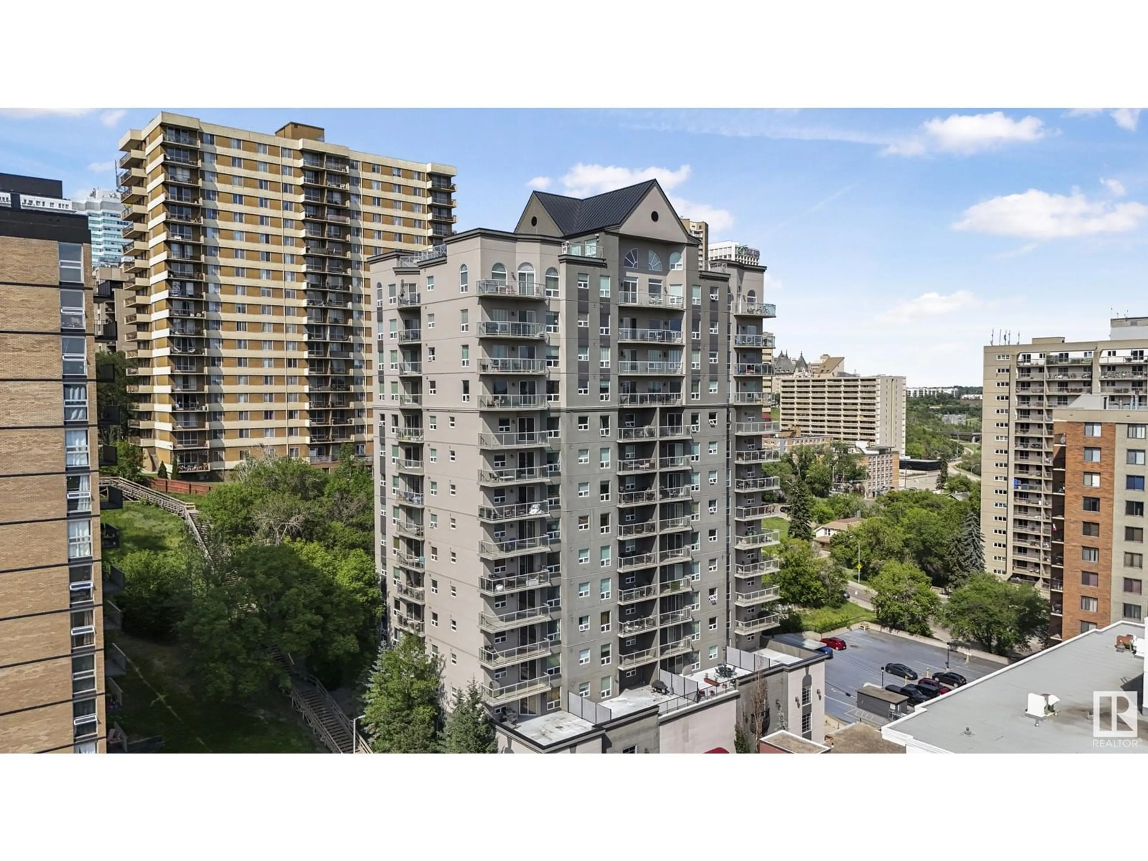 A pic from outside/outdoor area/front of a property/back of a property/a pic from drone, city buildings view from balcony for #504 - 9819 104 ST, Edmonton Alberta T5K0Y8