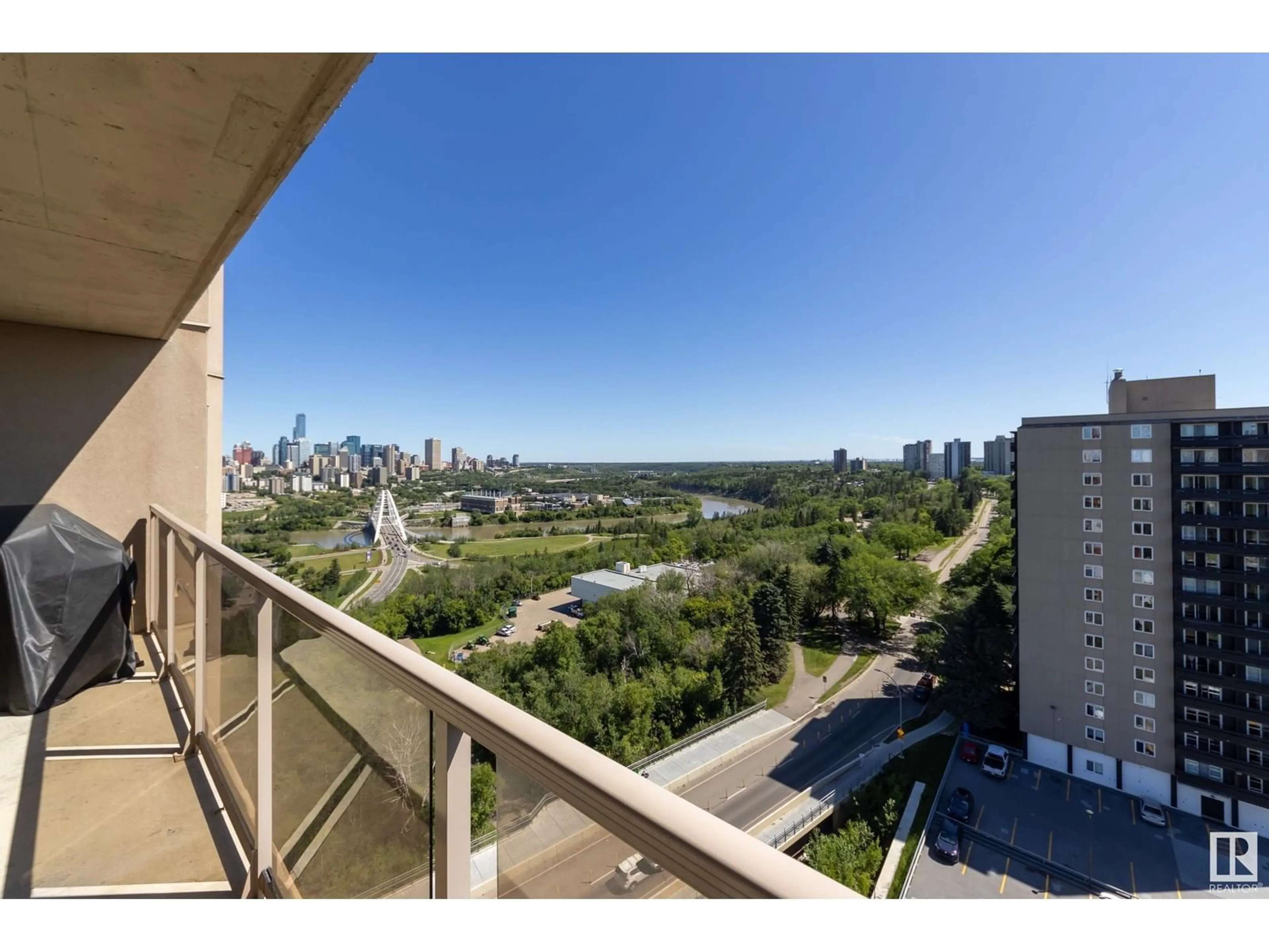 Balcony in the apartment, city buildings view from balcony for 1505 SASKATCHEWAN DR, Edmonton Alberta T6E6S8