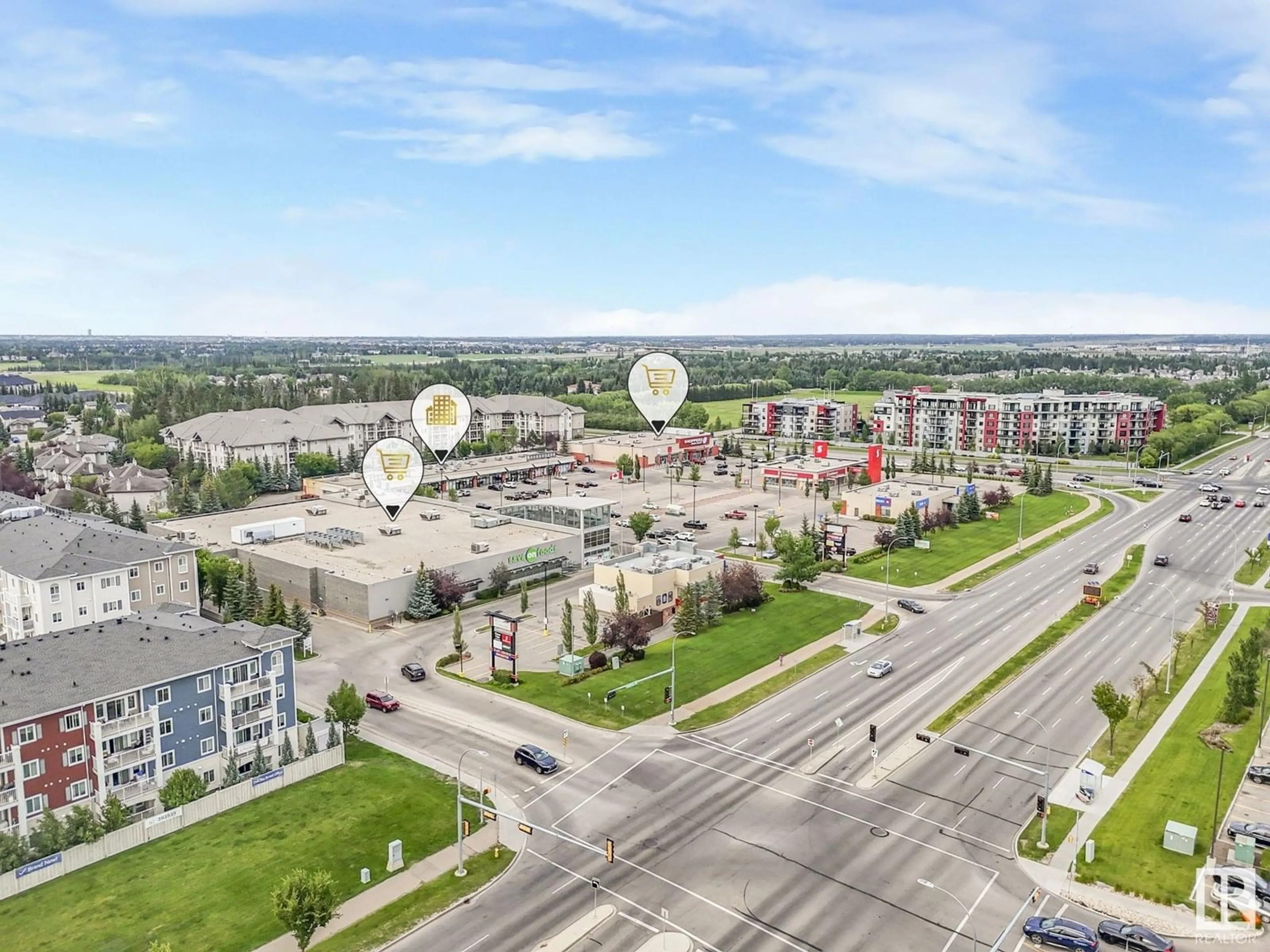 A pic from outside/outdoor area/front of a property/back of a property/a pic from drone, city buildings view from balcony for #304 - 636 MCALLISTER LO, Edmonton Alberta T6W1N4