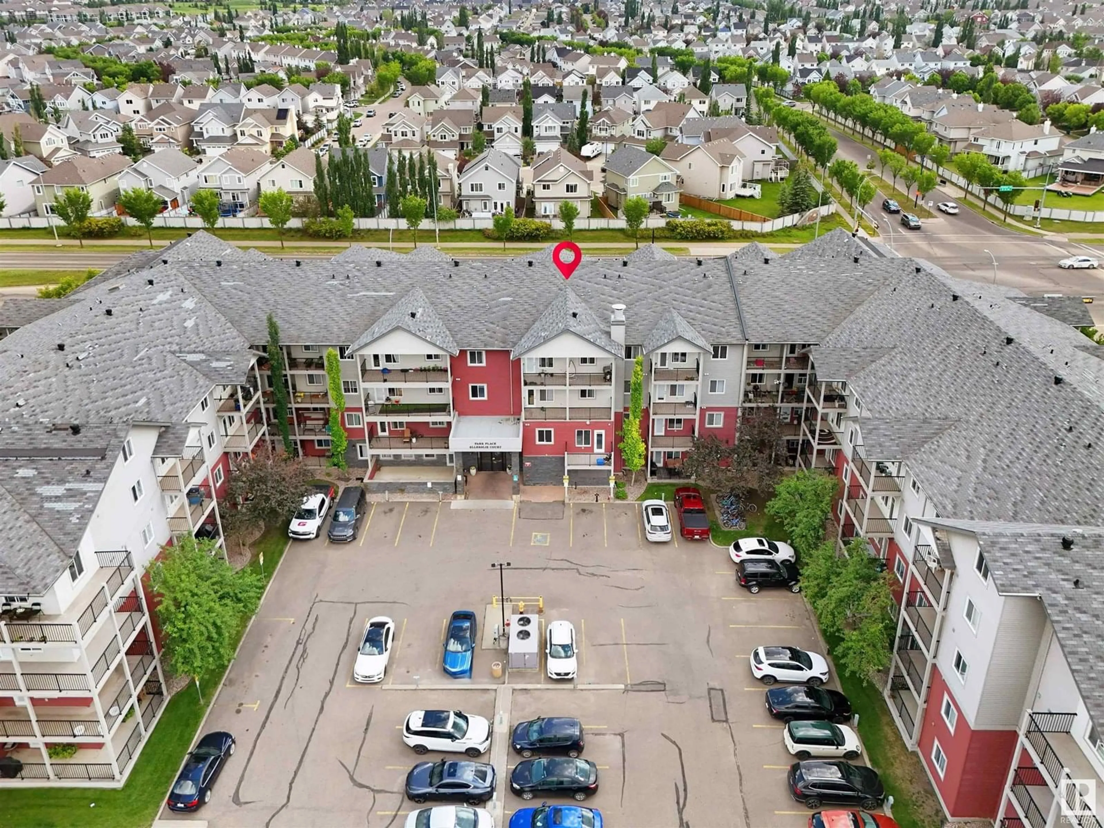 A pic from outside/outdoor area/front of a property/back of a property/a pic from drone, city buildings view from balcony for #401 - 111 EDWARDS DR, Edmonton Alberta T6X0C4